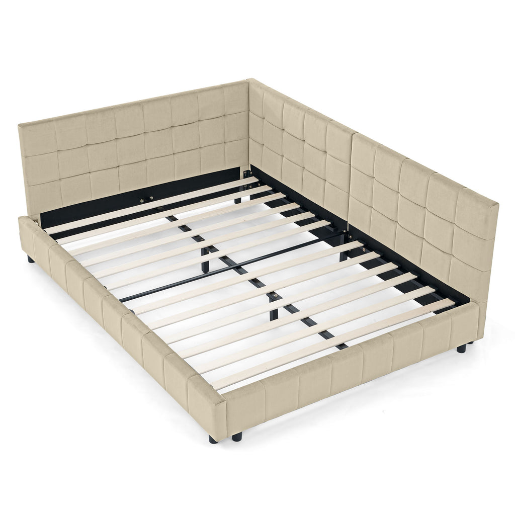 Upholstered Storage Tufted Bed Frame With Backrest And Armrests