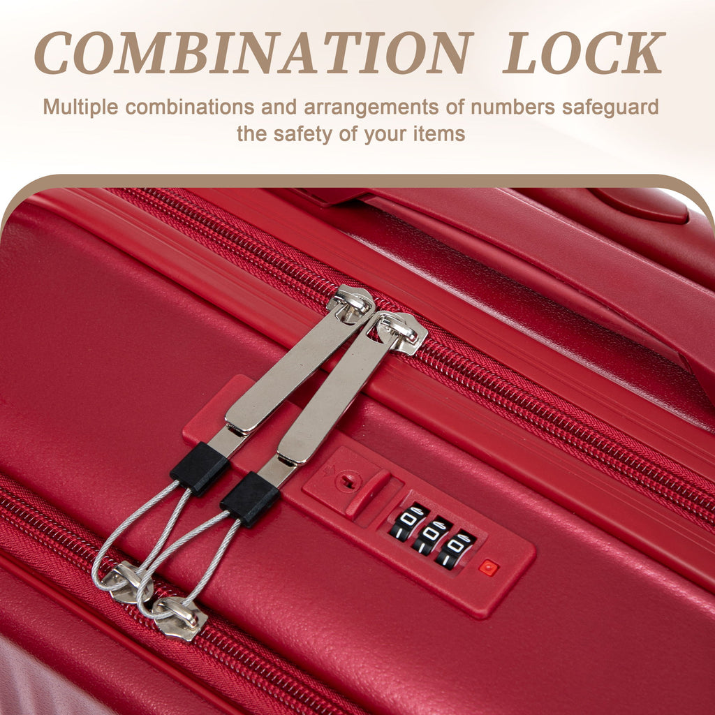 Luggage Set With Cosmetic Case, Combination Lock, Front Opening Design