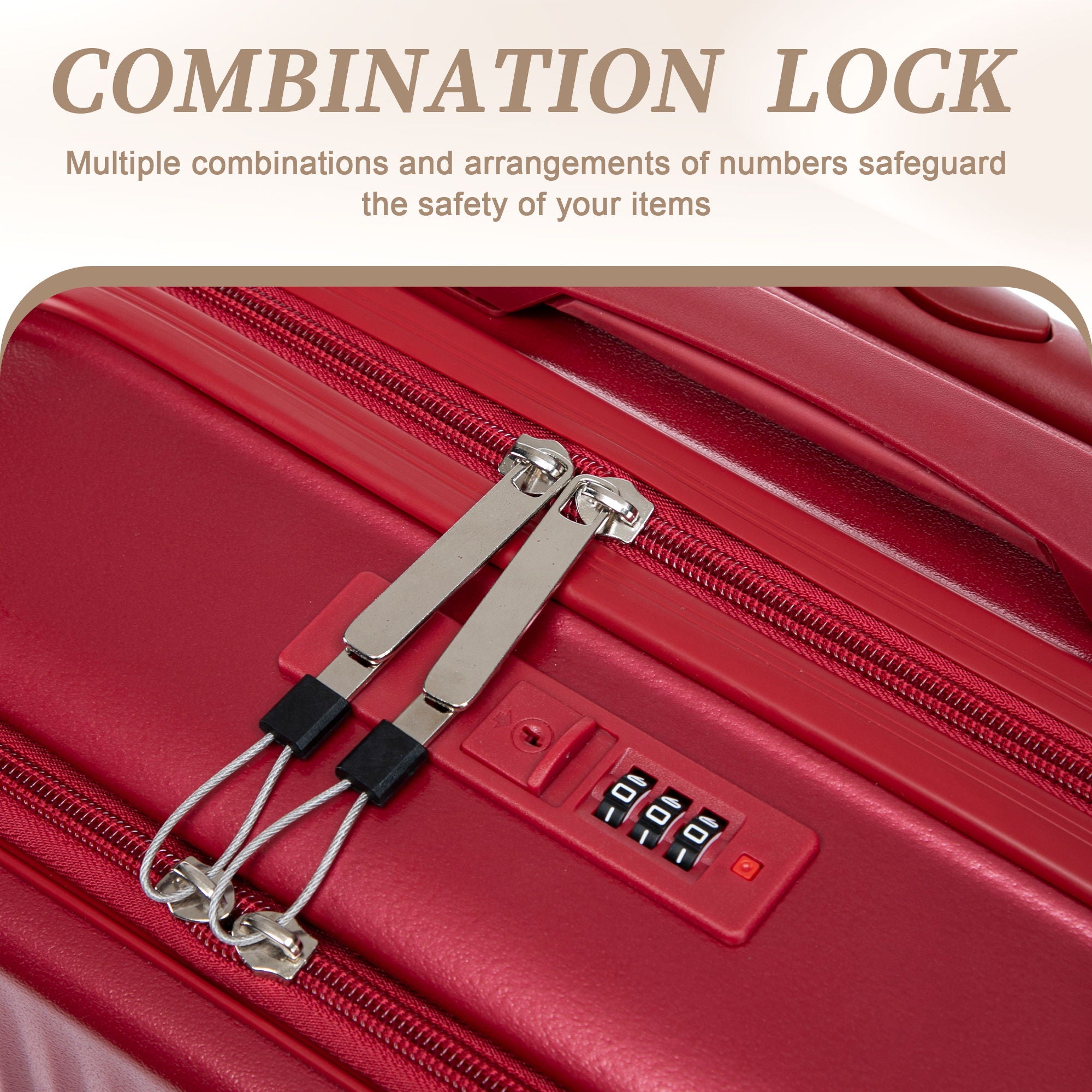 Luggage Set With Cosmetic Case, Combination Lock, Front Opening Design