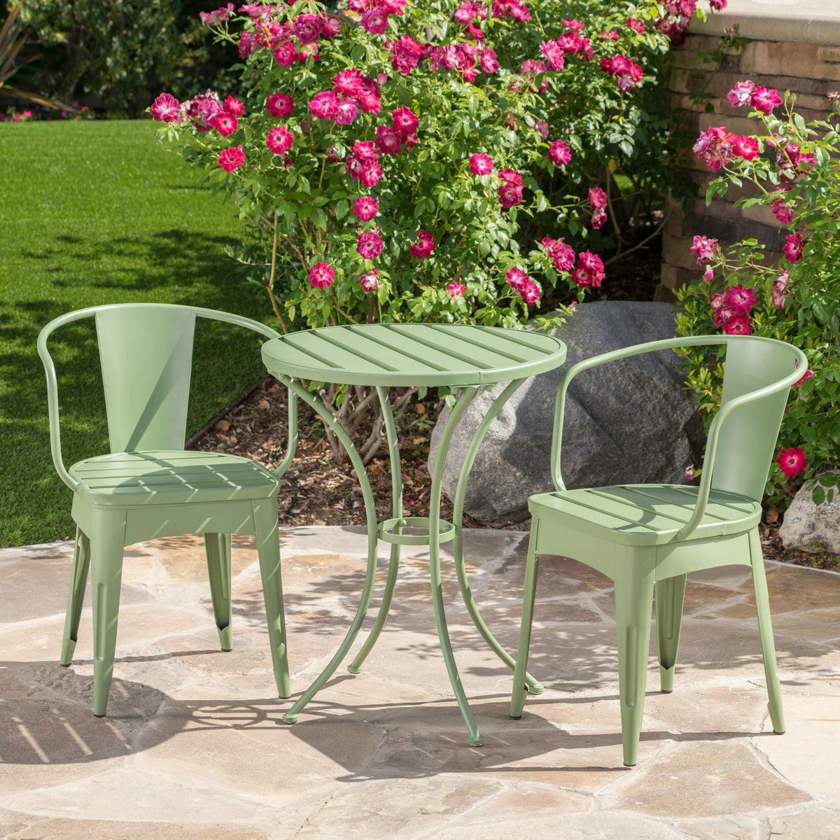 3 Piece Bistro Set With Table And 2 Chairs - Green