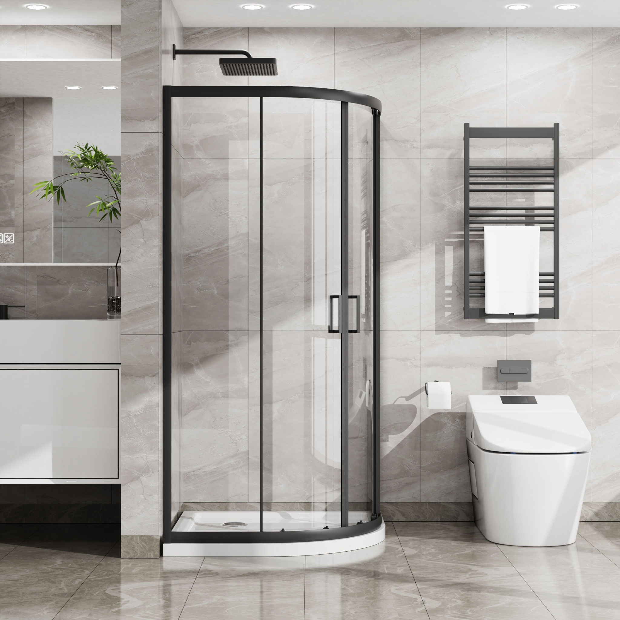 Corner Shower Door With Double Sliding - Matte Black