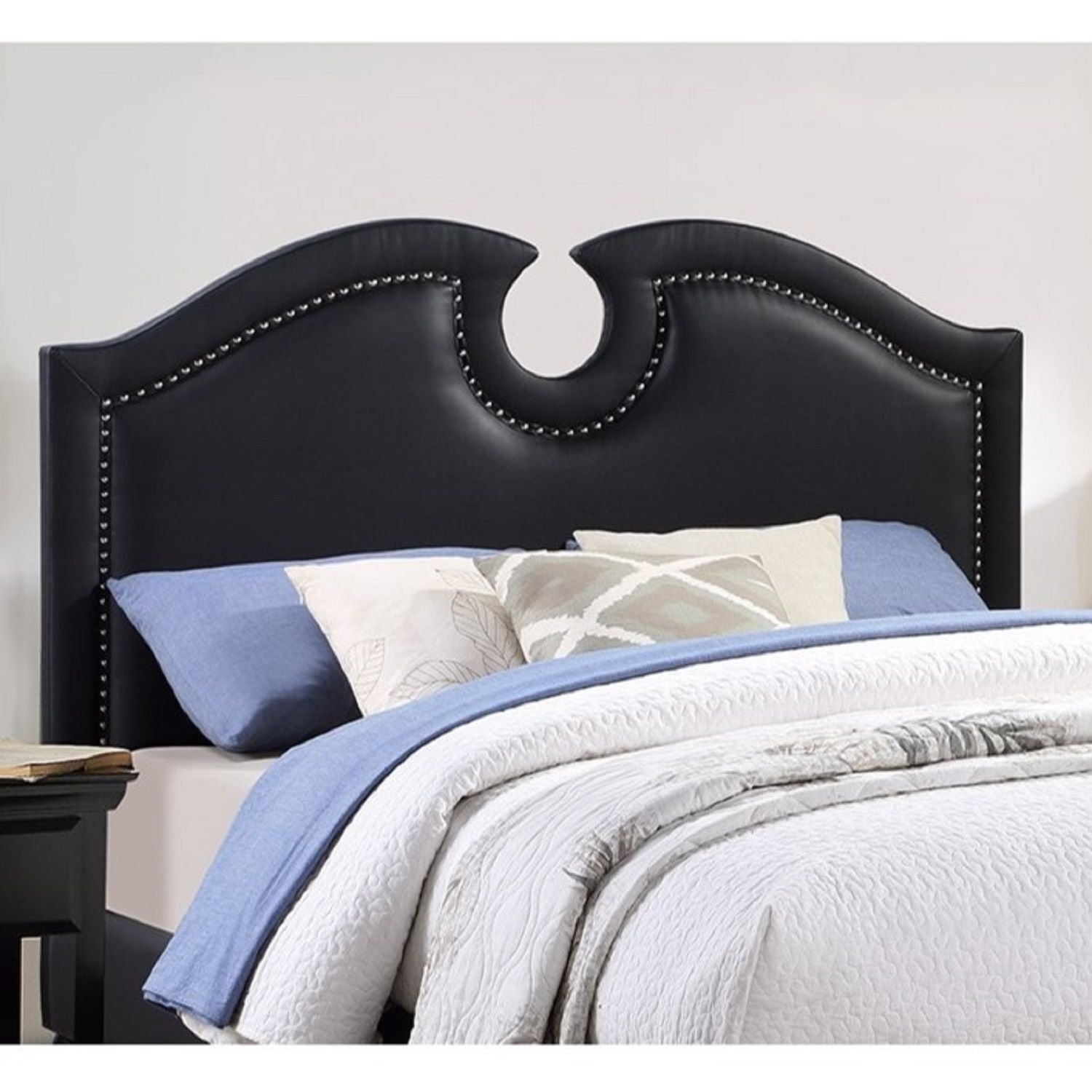 California King Size Bed With Nailhead Trim And Cut Out - Black