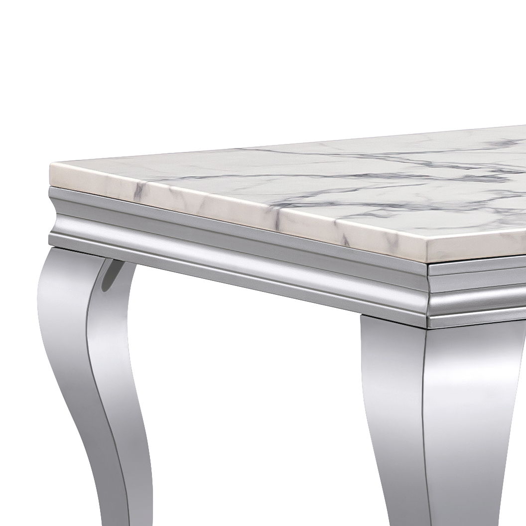 Marble Printed Rectangular Table, Stainless Steel Legs