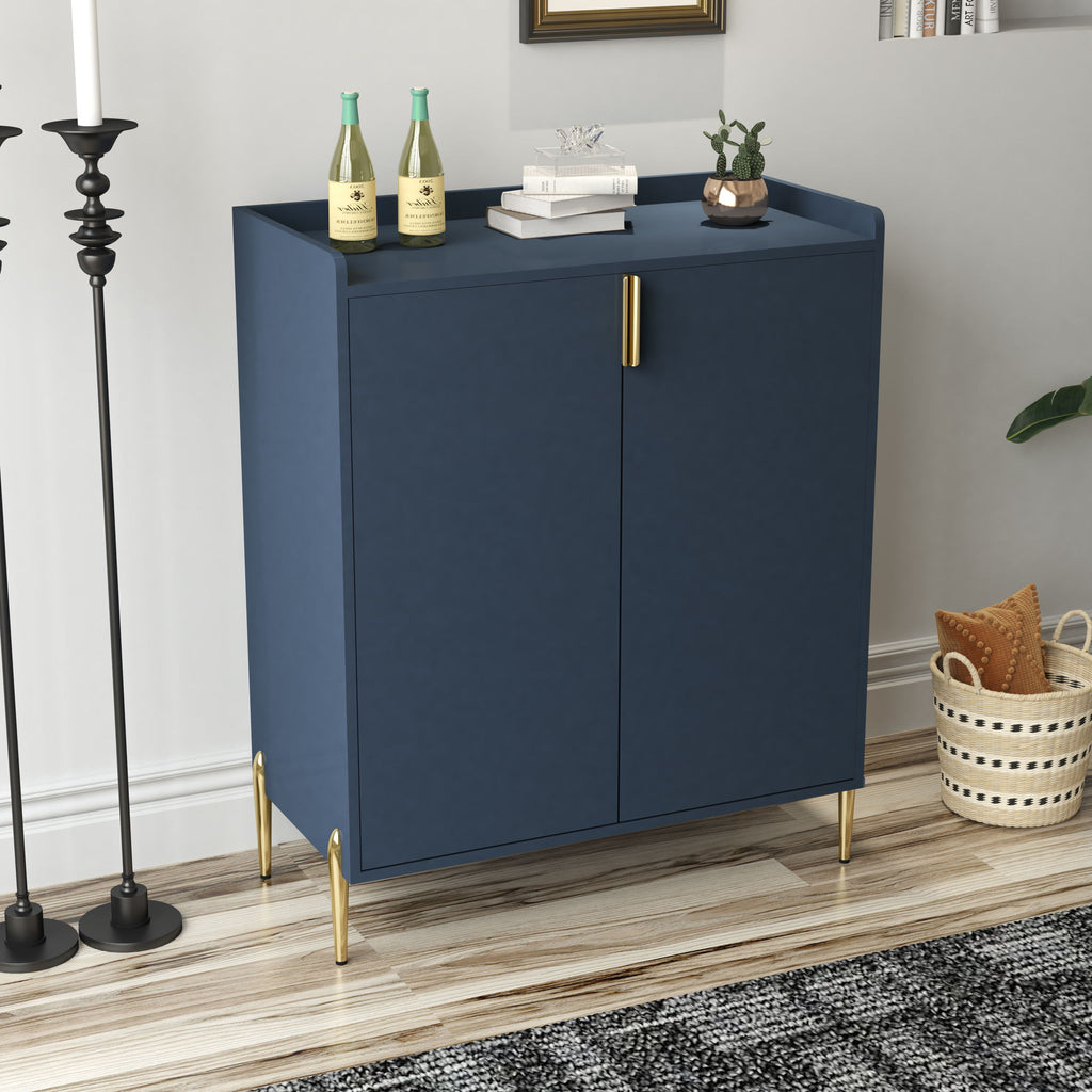 Wine Bar Cabinet With Adjustable Shelf, 2 Door Sideboard With Soft-Closing Hinges And Feet