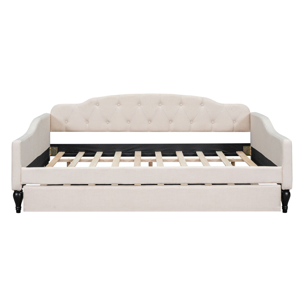 Upholstered Tufted Full Size Daybed With Twin Trundle - Beige