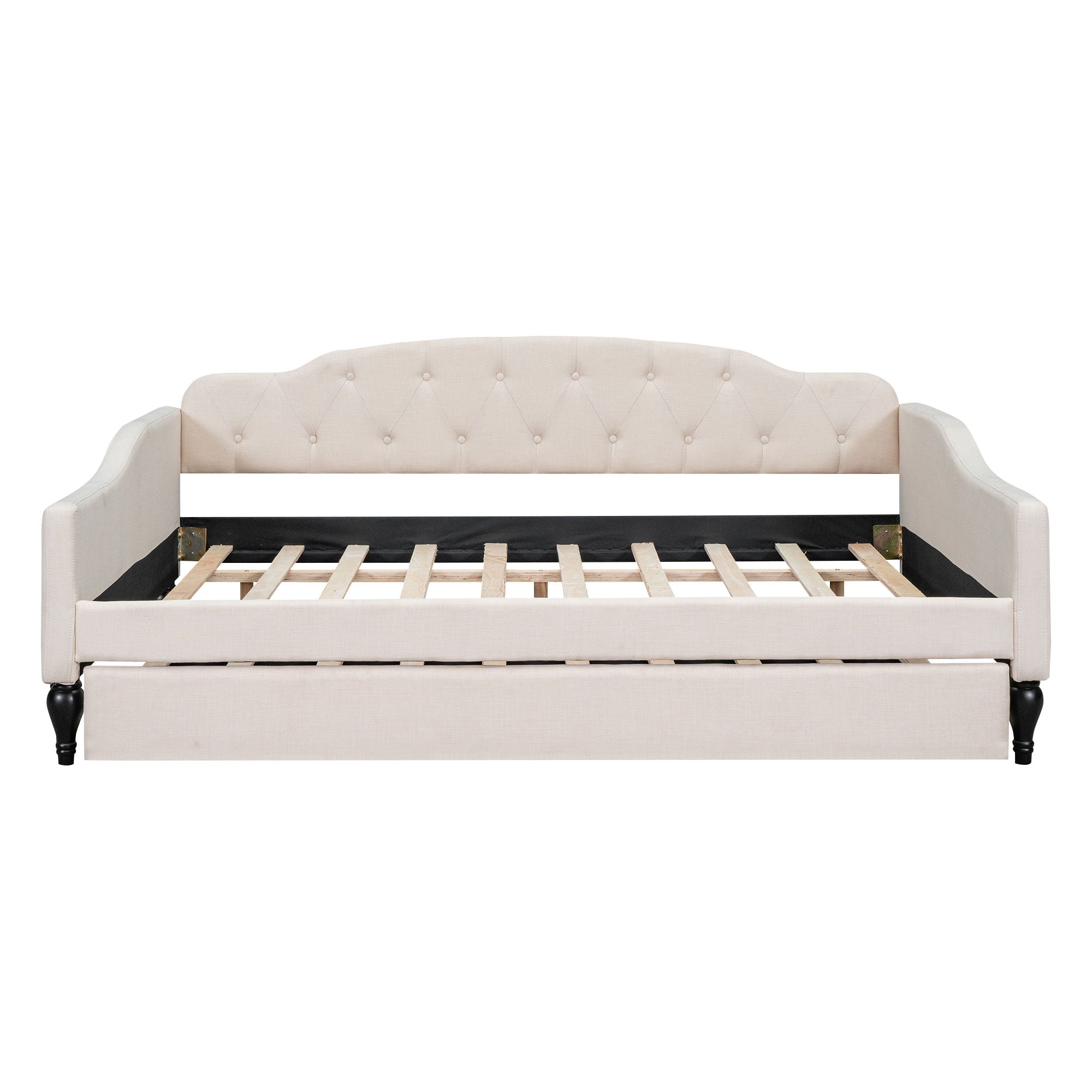 Upholstered Tufted Full Size Daybed With Twin Trundle - Beige