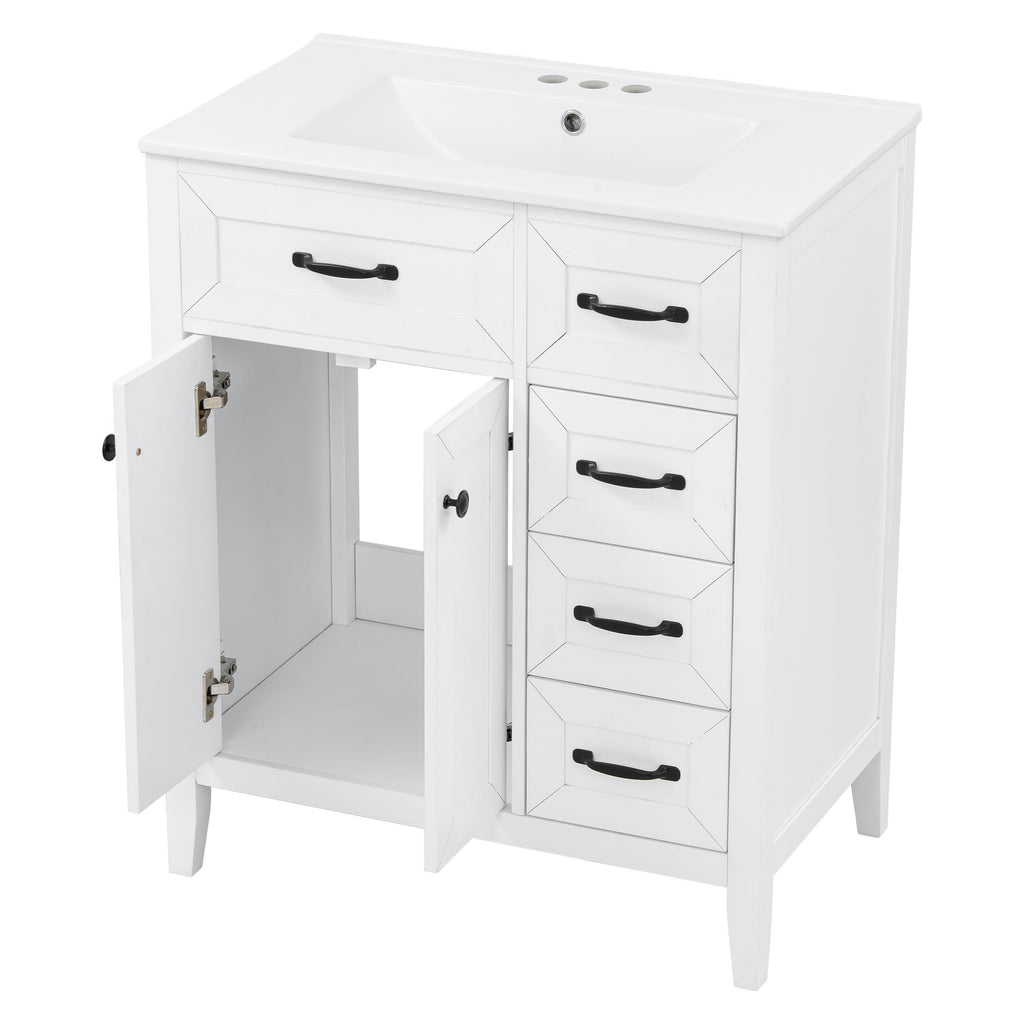 Bathroom Vanity With Sink, Freestanding Design, Soft Close Doors & Drawers - White