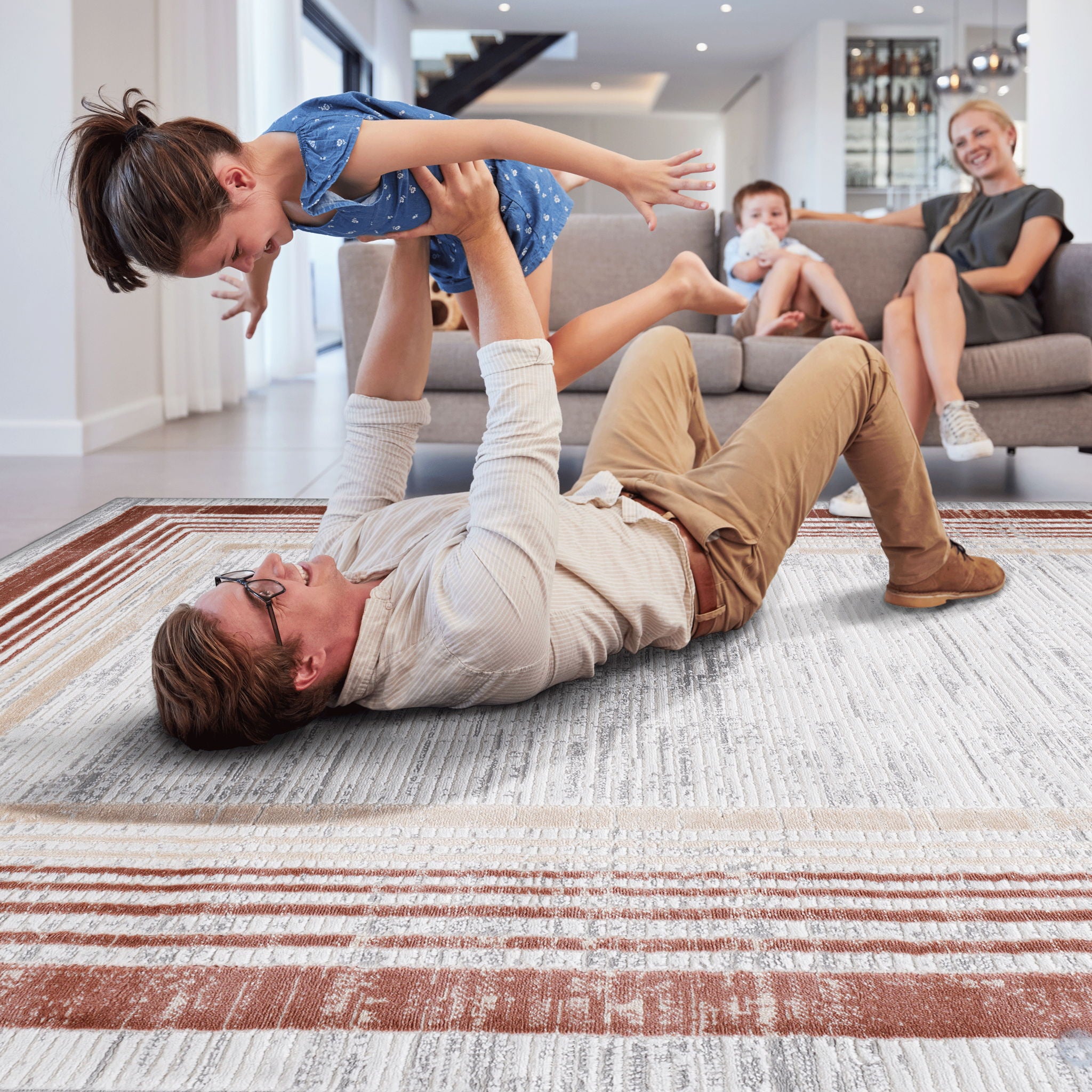 Marfi - 6' X 9' Bordered Area Rug - Brown / Ivory