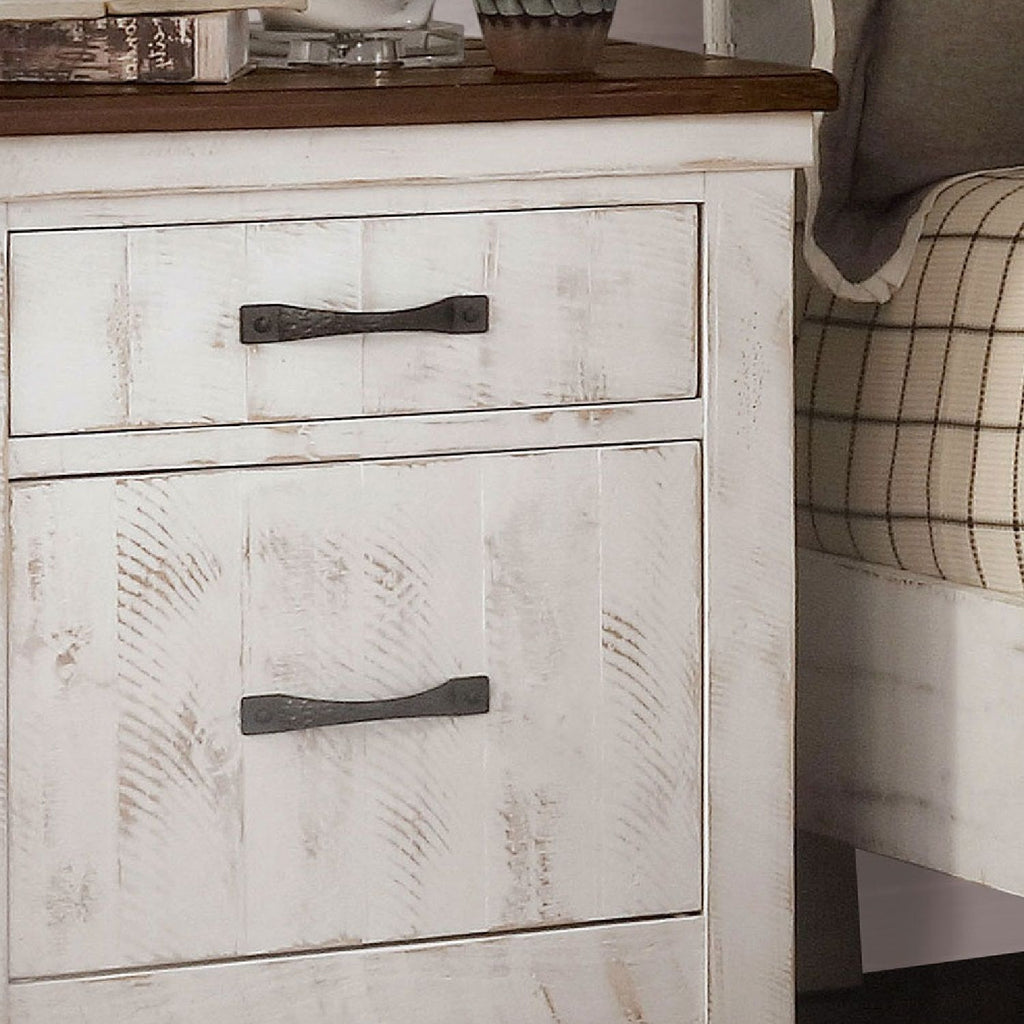 2 Drawer Nightstand With Brass Arch Pulls, Bedroom Furniture - Brown / Distressed White / Walnut