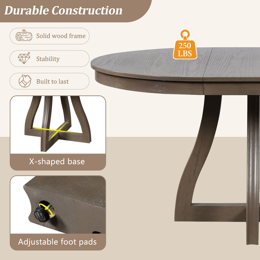 Round Extendable Dining Tabl, Middle Leaf, Curved Legs