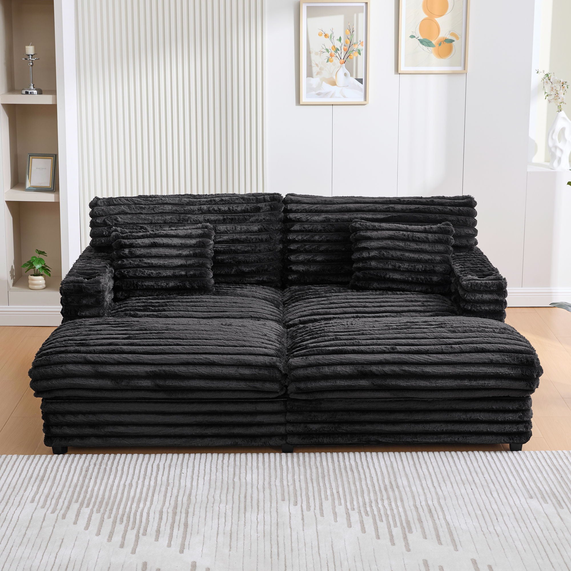 Oversized Double Chaise Lounge Sofa With USB Ports And Cup Holders