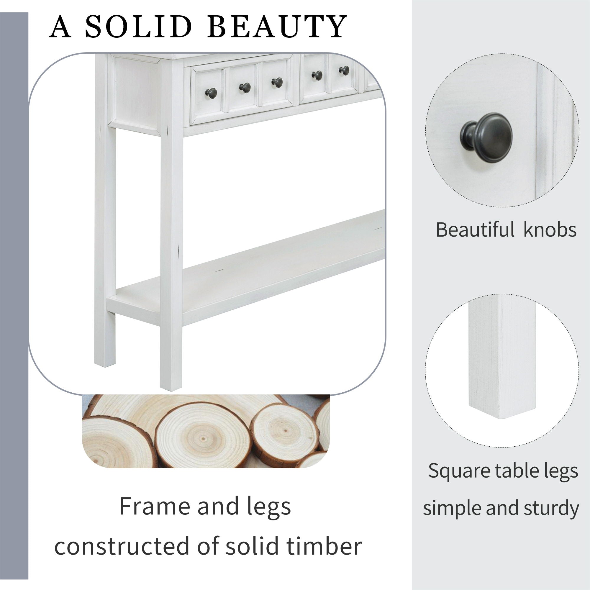 Rustic Entryway Console Table Long Sofa Table With Two Different Size Drawers And Bottom Shelf For Storage