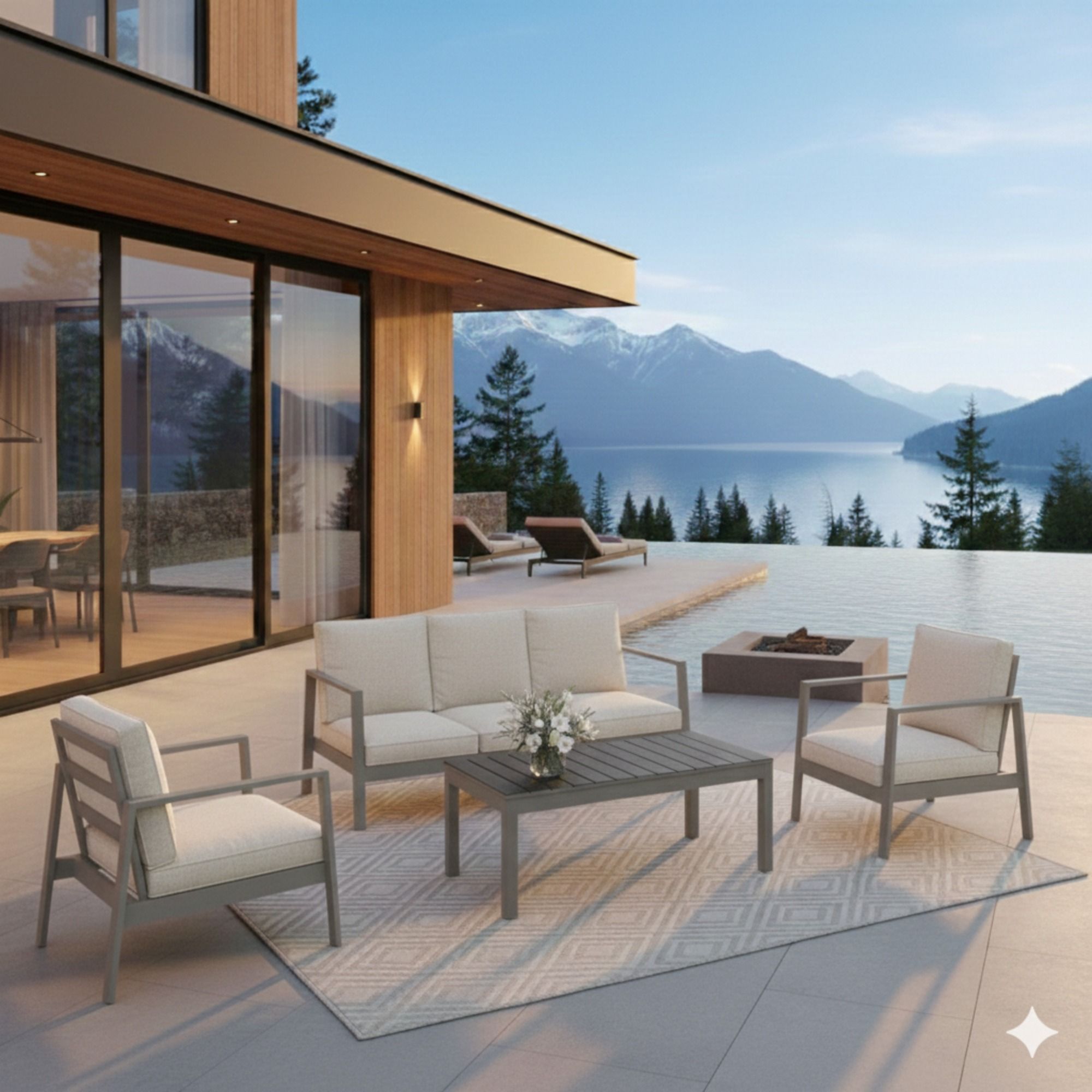 Modern 5 Seat Outdoor Patio Furniture Set With Coffee Table