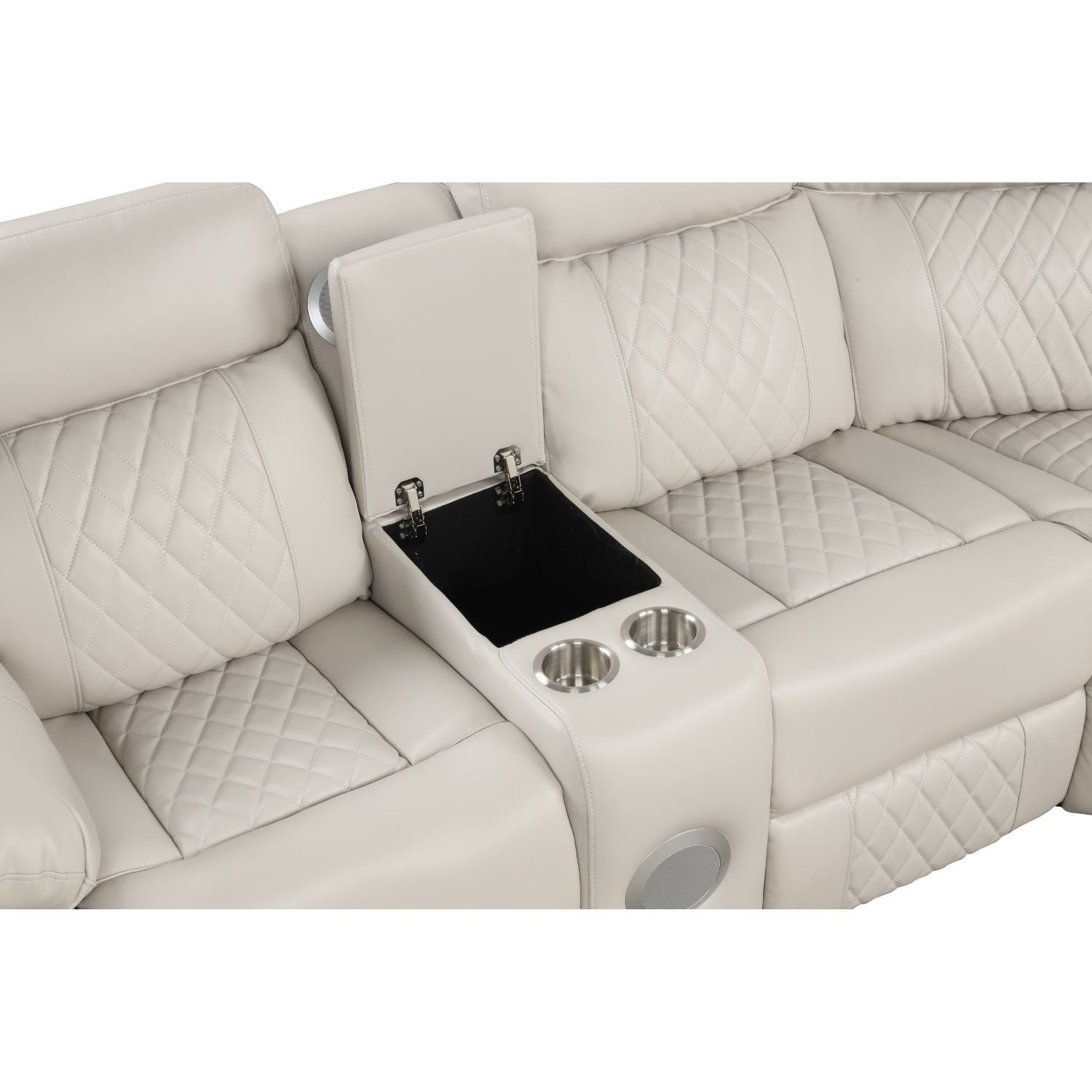 Lacrosse - Power Reclining Sectional Sofa & Bluetooth Speakers, LED Lights, Console Storage, Cup Holders And USB Charging - Beige