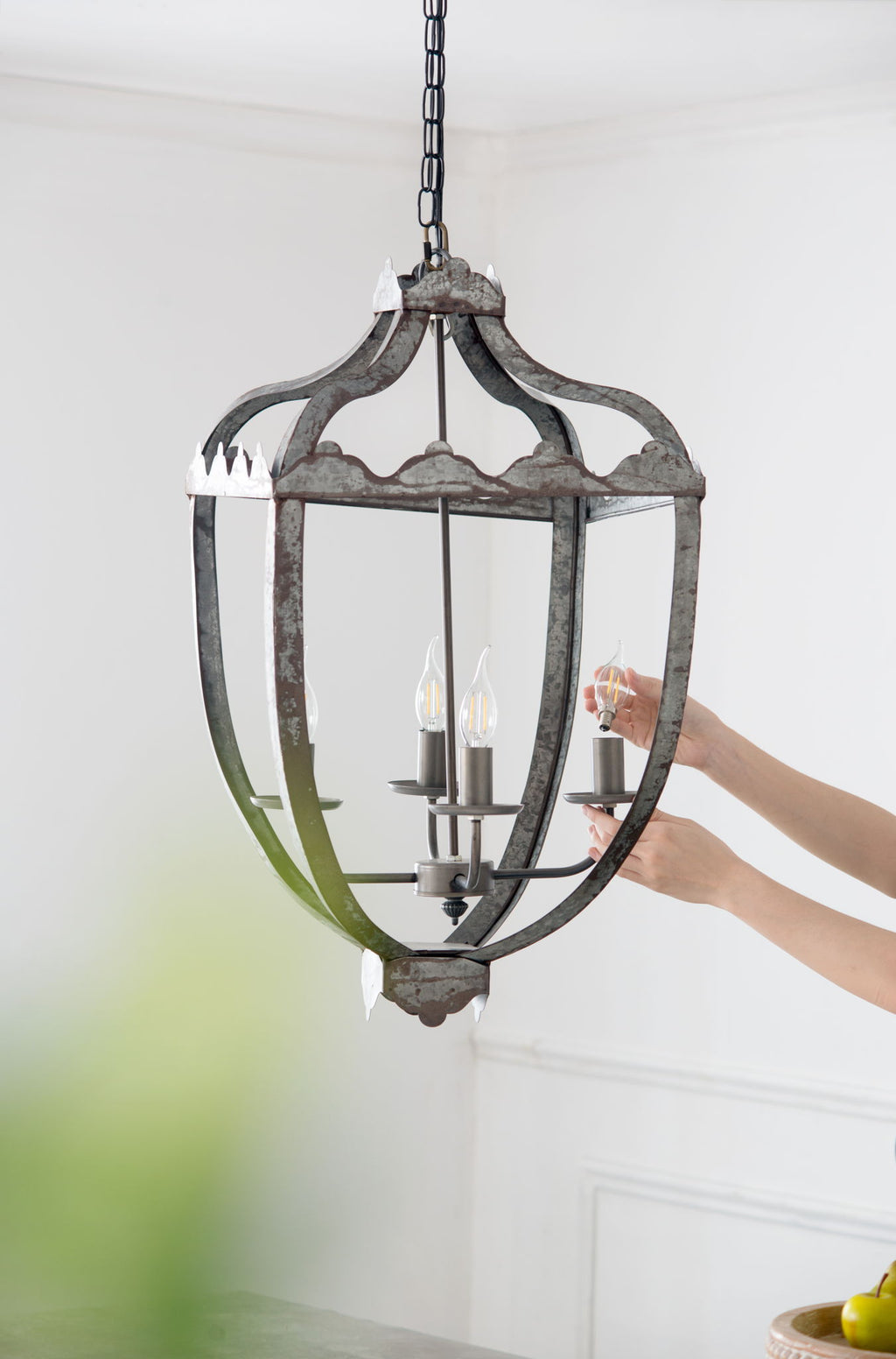 4 Light Metal Chandelier, Hanging Light Fixture With Adjustable Chain For Kitchen, Bulb Not Included - Gray