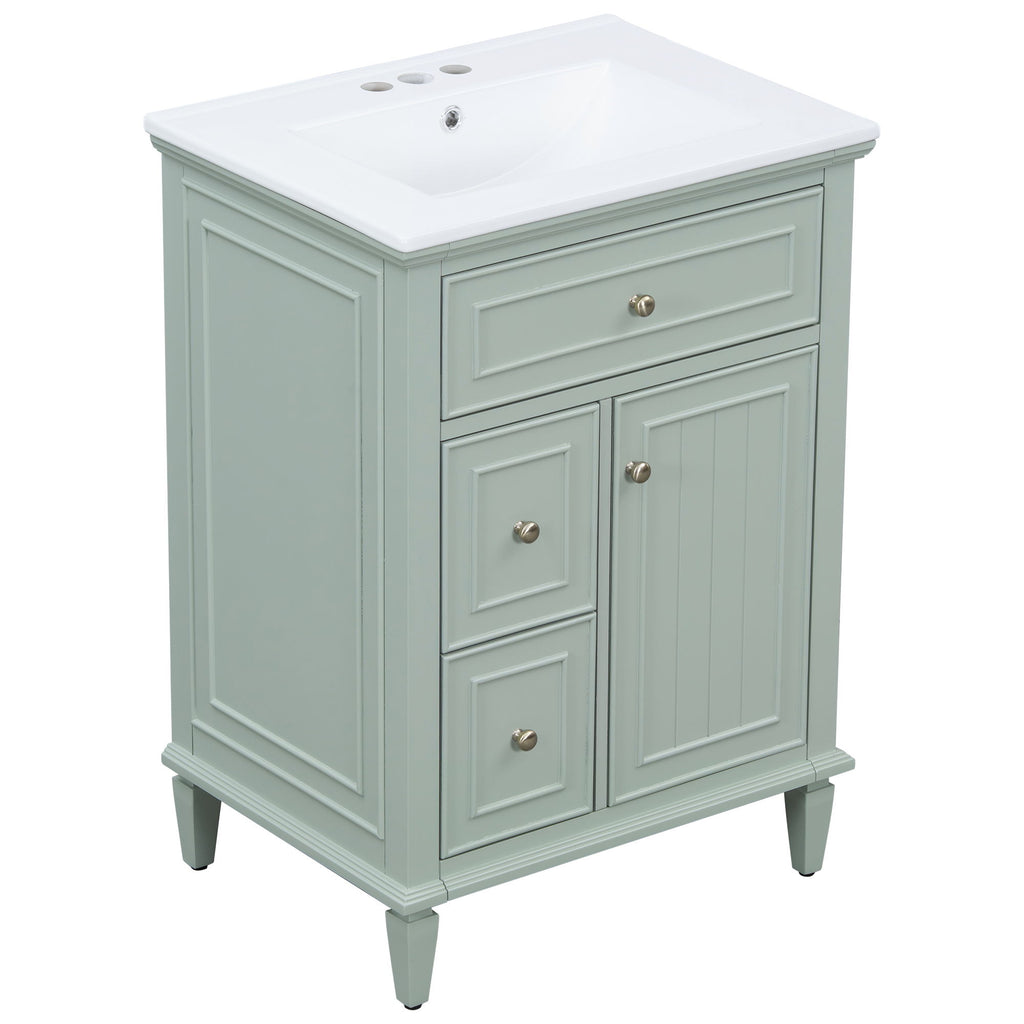 Modern Bathroom Vanity With Sink, Adjustable Shelf, 1 Flip Drawer & 2 Drawers