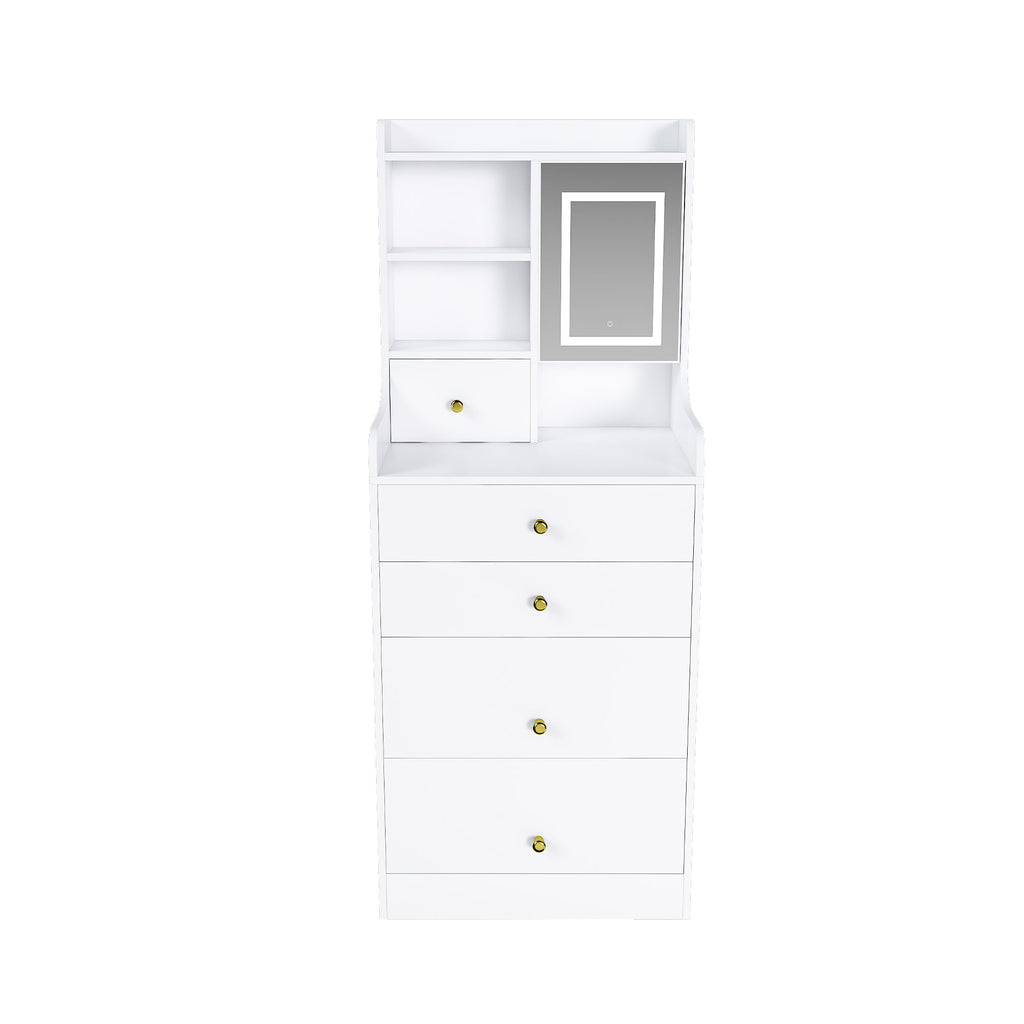 3 In 1 Dressing Table With LED Mirror & Storage Stool, Compact Makeup Vanity - White