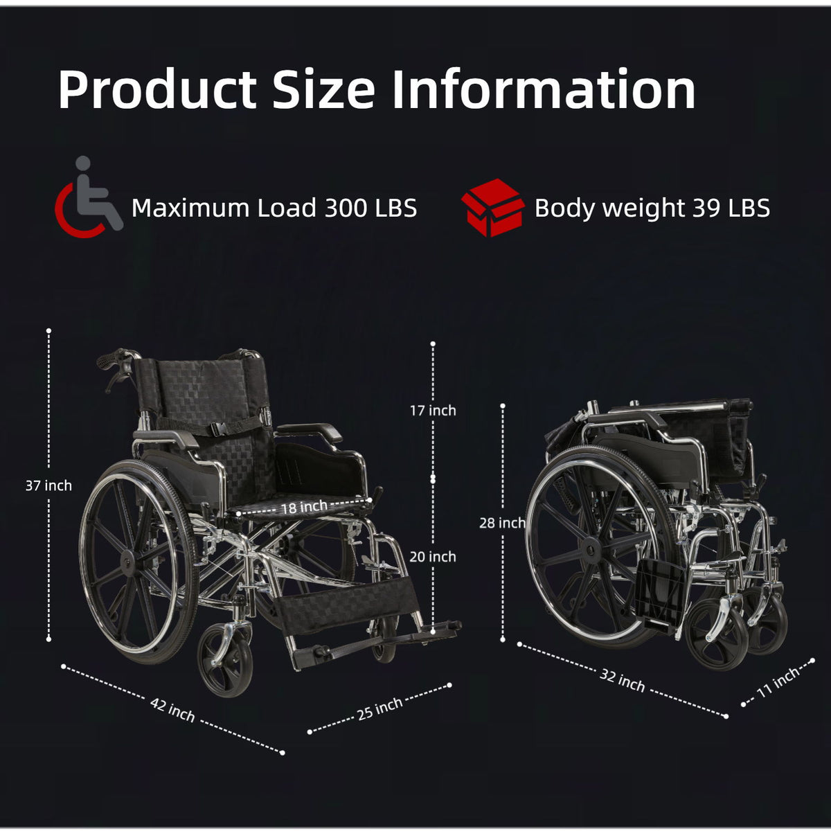 Lightweight Wheelchair Foldable 300 Lbs Capacity 24" Tires Adjustable Seat Belt And Anti Backflip Device Safe And Durable Transport Chair For And Disabled - Silver