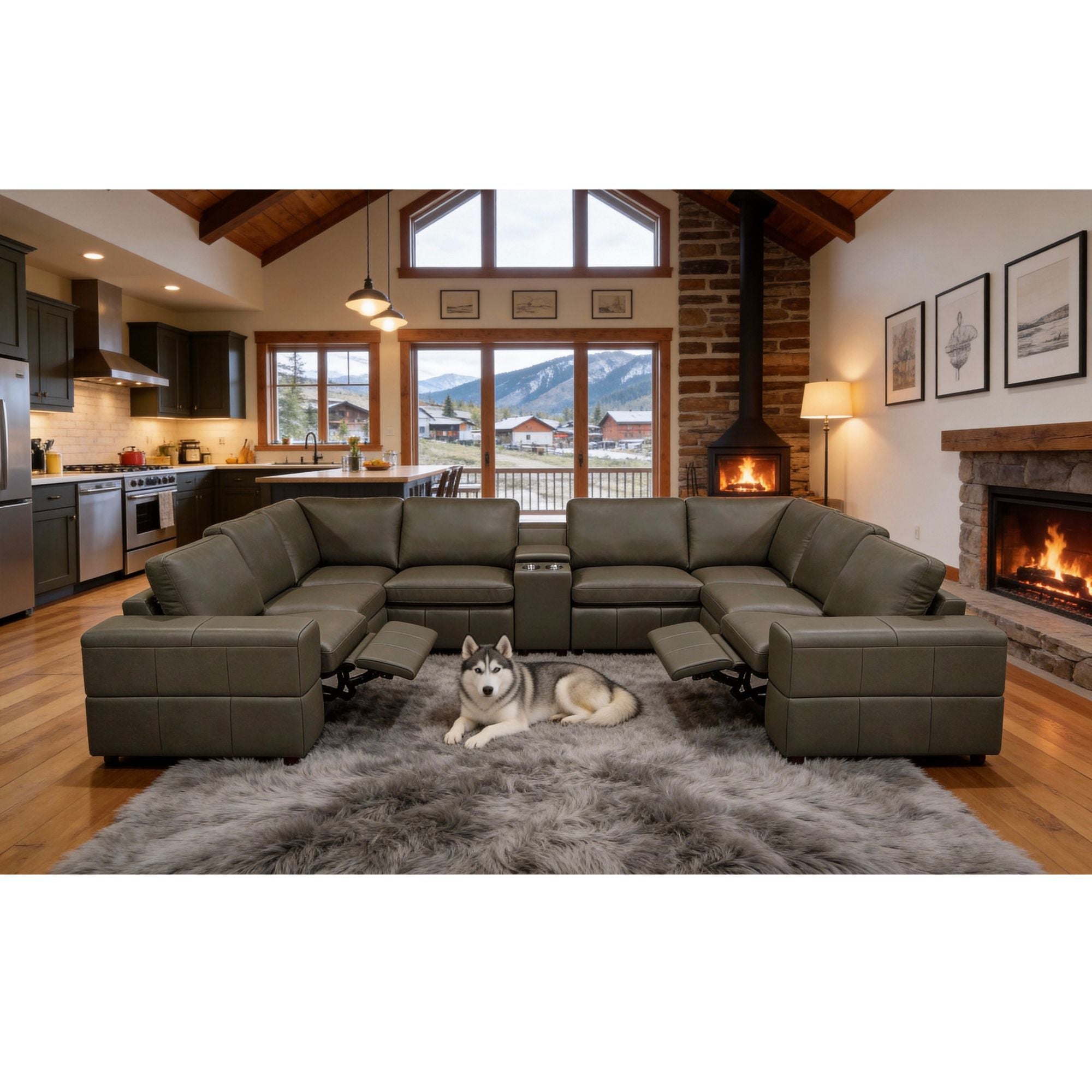 Upholstered Large Arms Sectional With Recliner Seats