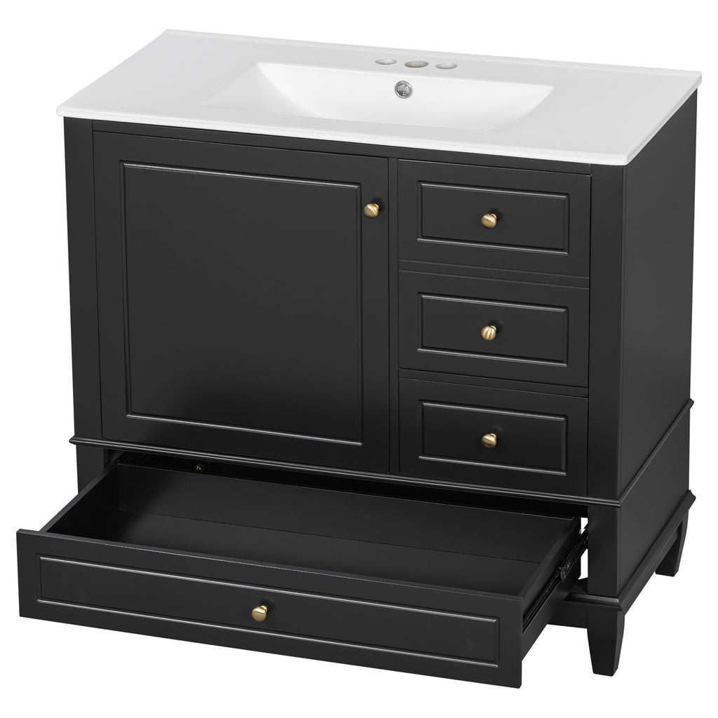 Modern Bathroom Vanity With Sink, 3 Drawers & Cabinet