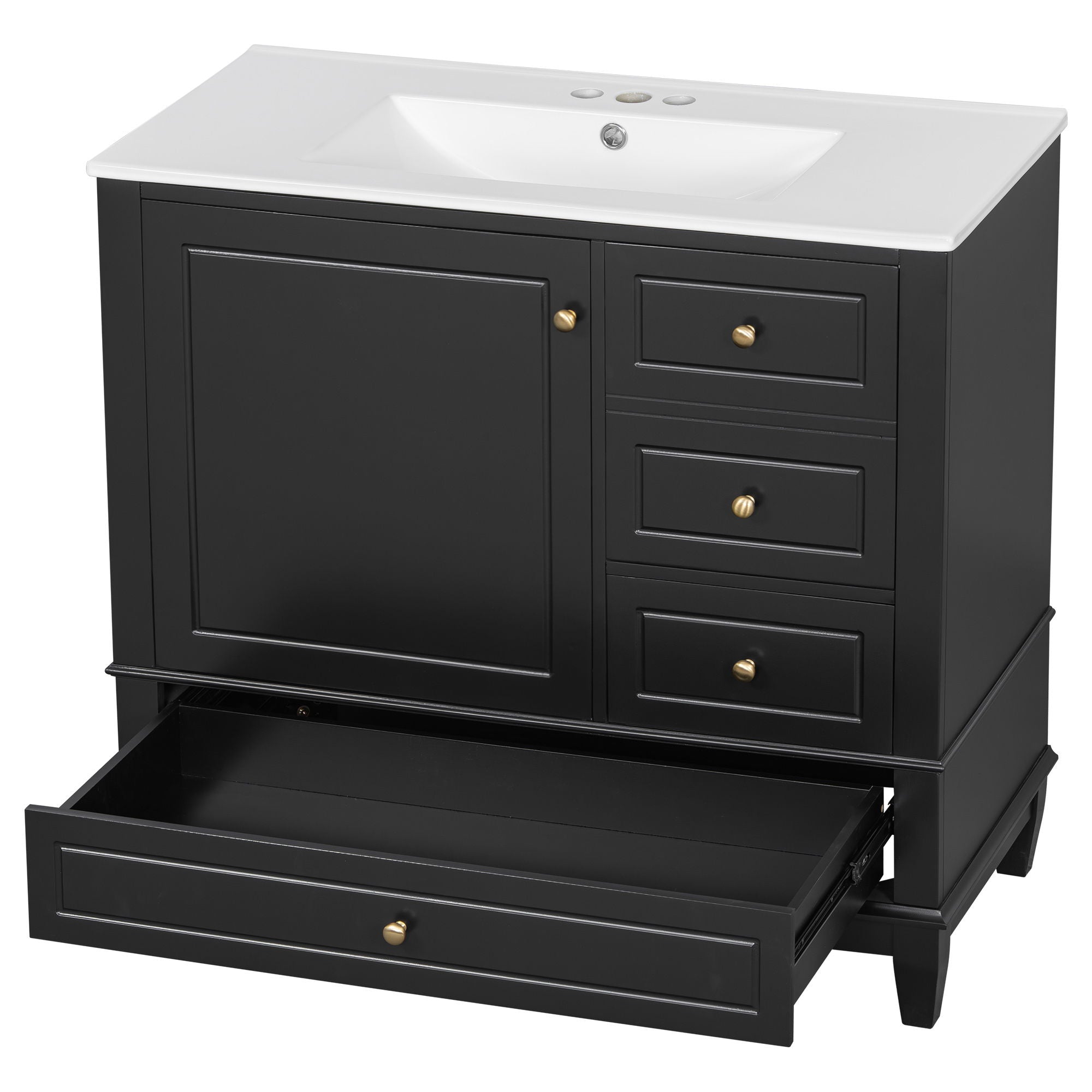 Modern Bathroom Vanity With Sink, 3 Drawers & Cabinet