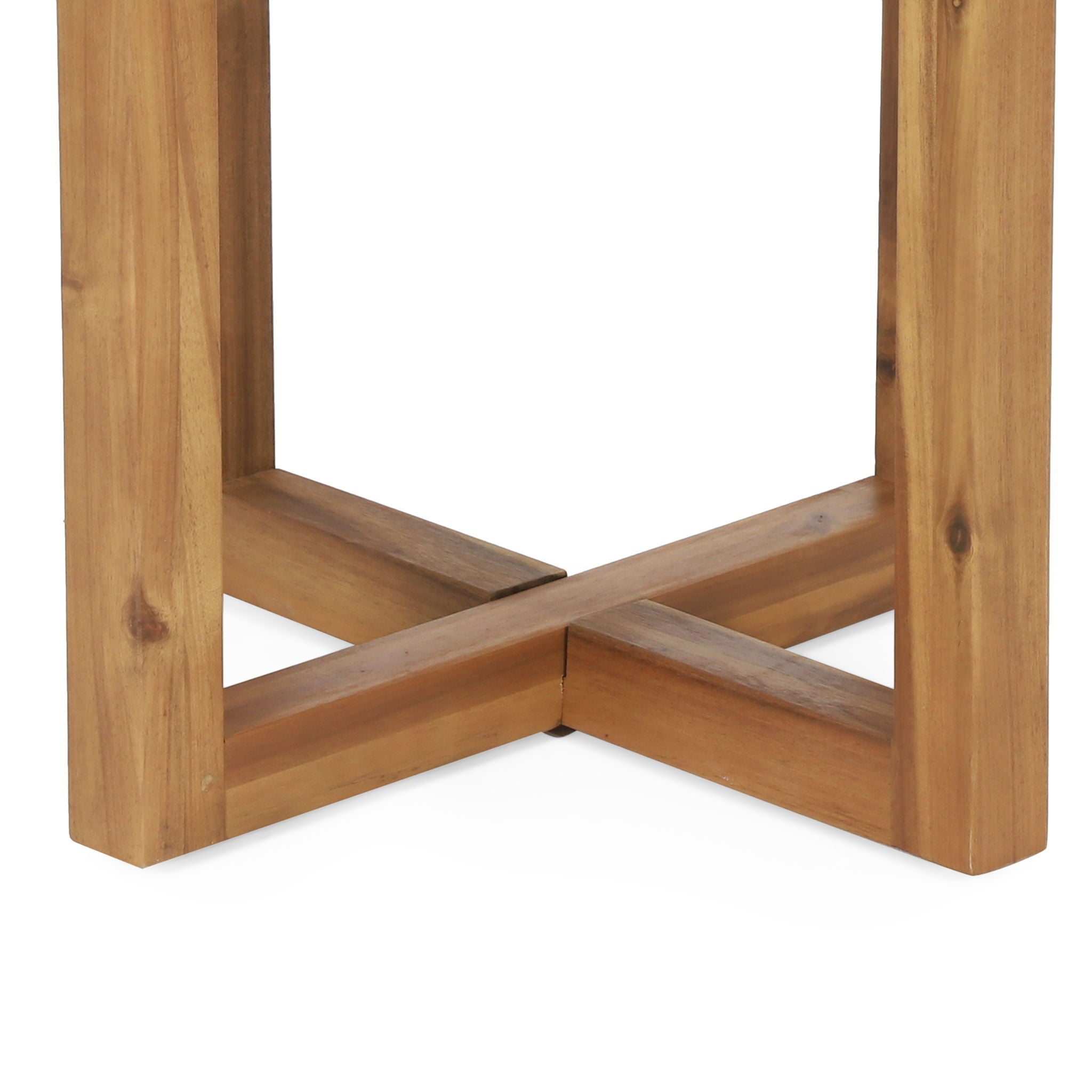 2 Swivel Chairs With Slat Top X Stretcher Side Table - Acacia Wood / Beige