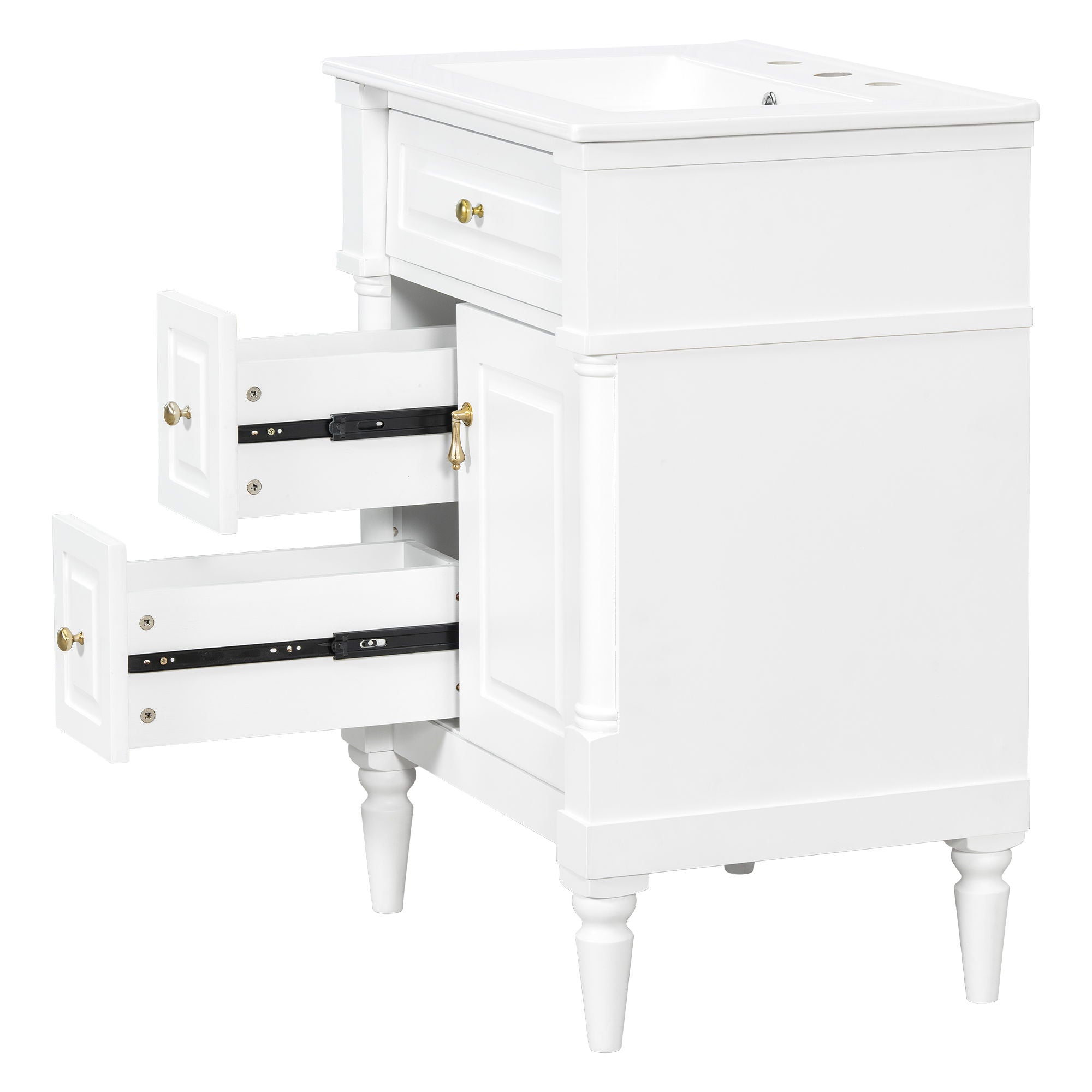 Freestanding Bathroom Vanity With Sink, Adjustable Shelf & Flip Drawer