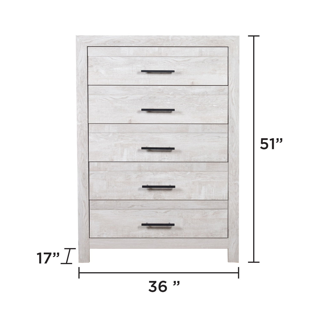 Modern Style 5 Drawer Chest In Natural Rustic Wood With Clean Lines And Spacious Storage