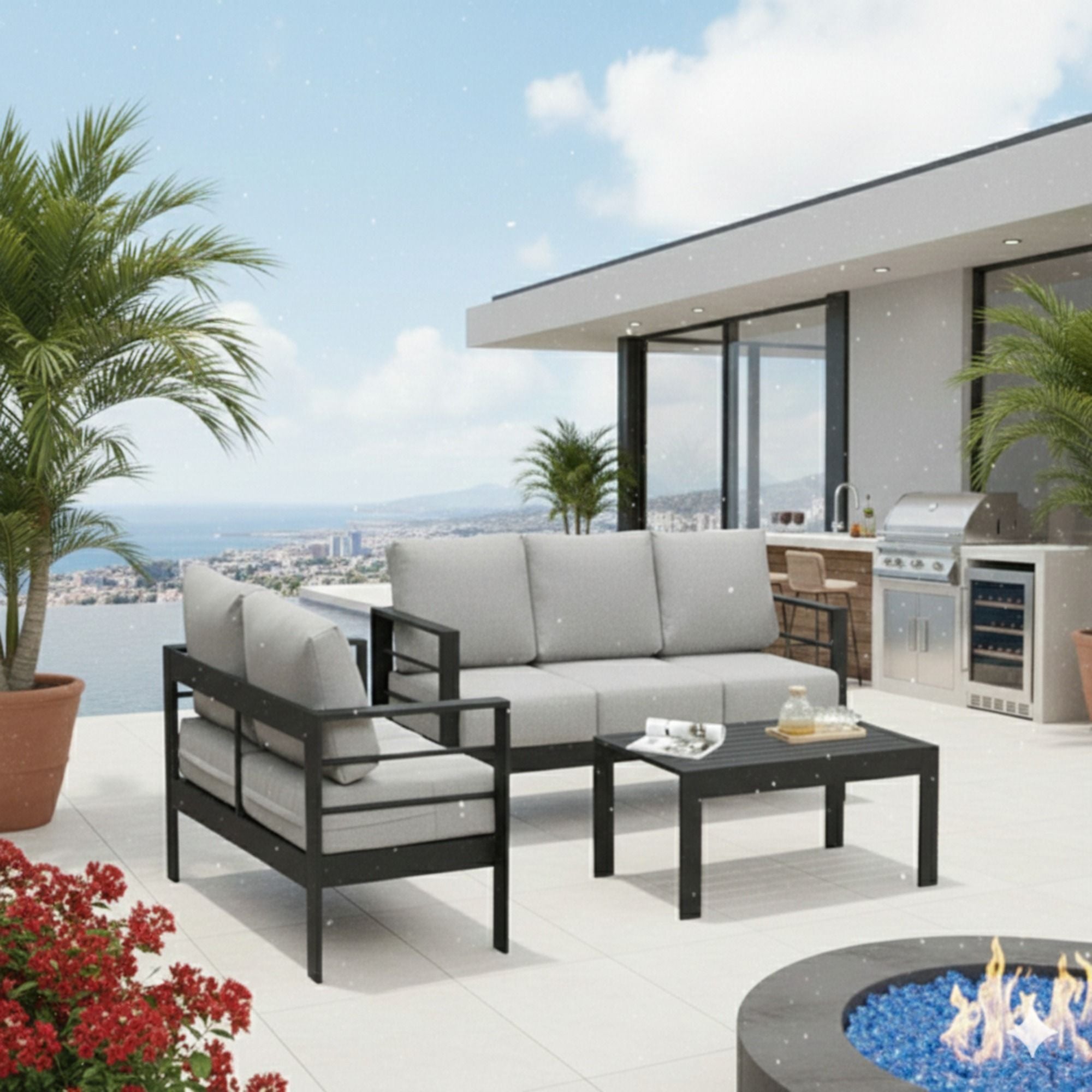 Outdoor Patio Set, All-Weather With Thick Cushions