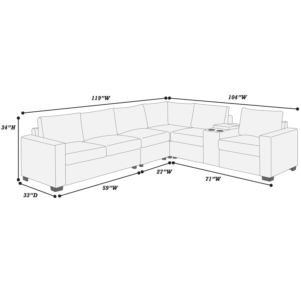 Modern Style L-Shape Sectional Set, USB Ports, Cup Holder