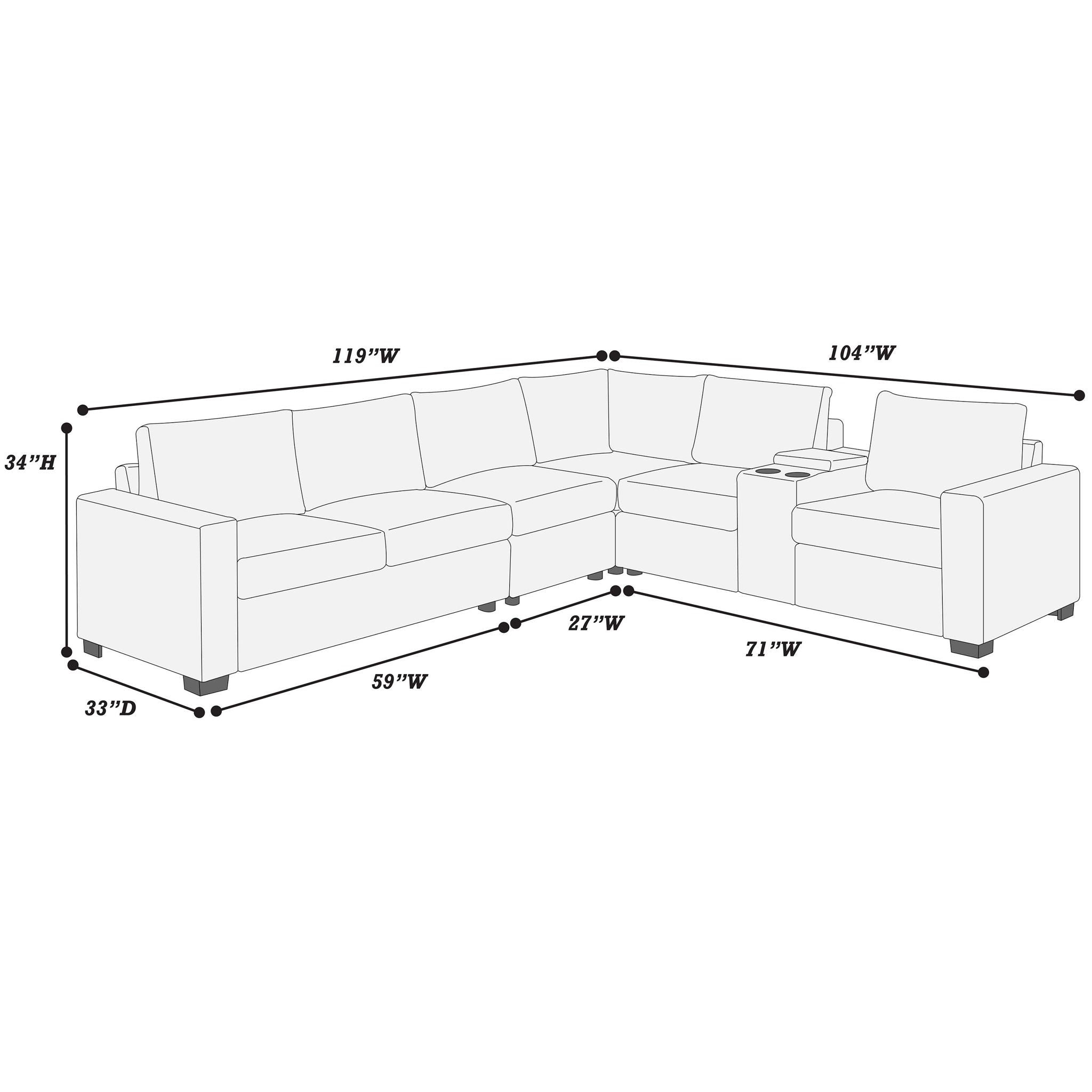 Modern Style L-Shape Sectional Set, USB Ports, Cup Holder