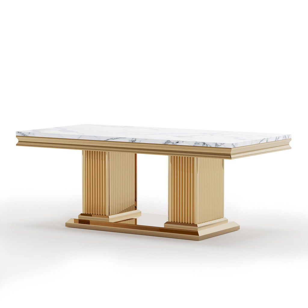 Printed Top Rectangular Console Table, Base With Mirrored Finish