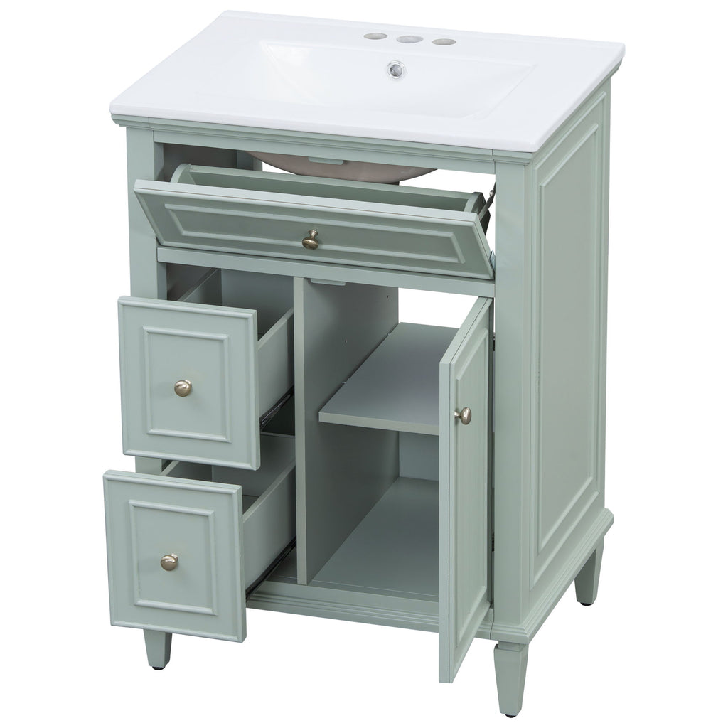 Modern Bathroom Vanity With Sink, Adjustable Shelf, 1 Flip Drawer & 2 Drawers