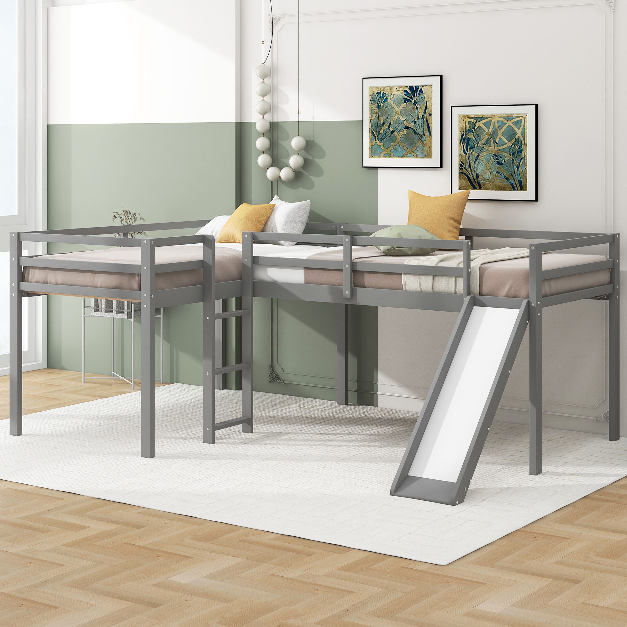 L Shaped Loft Bed With Ladder And Slide