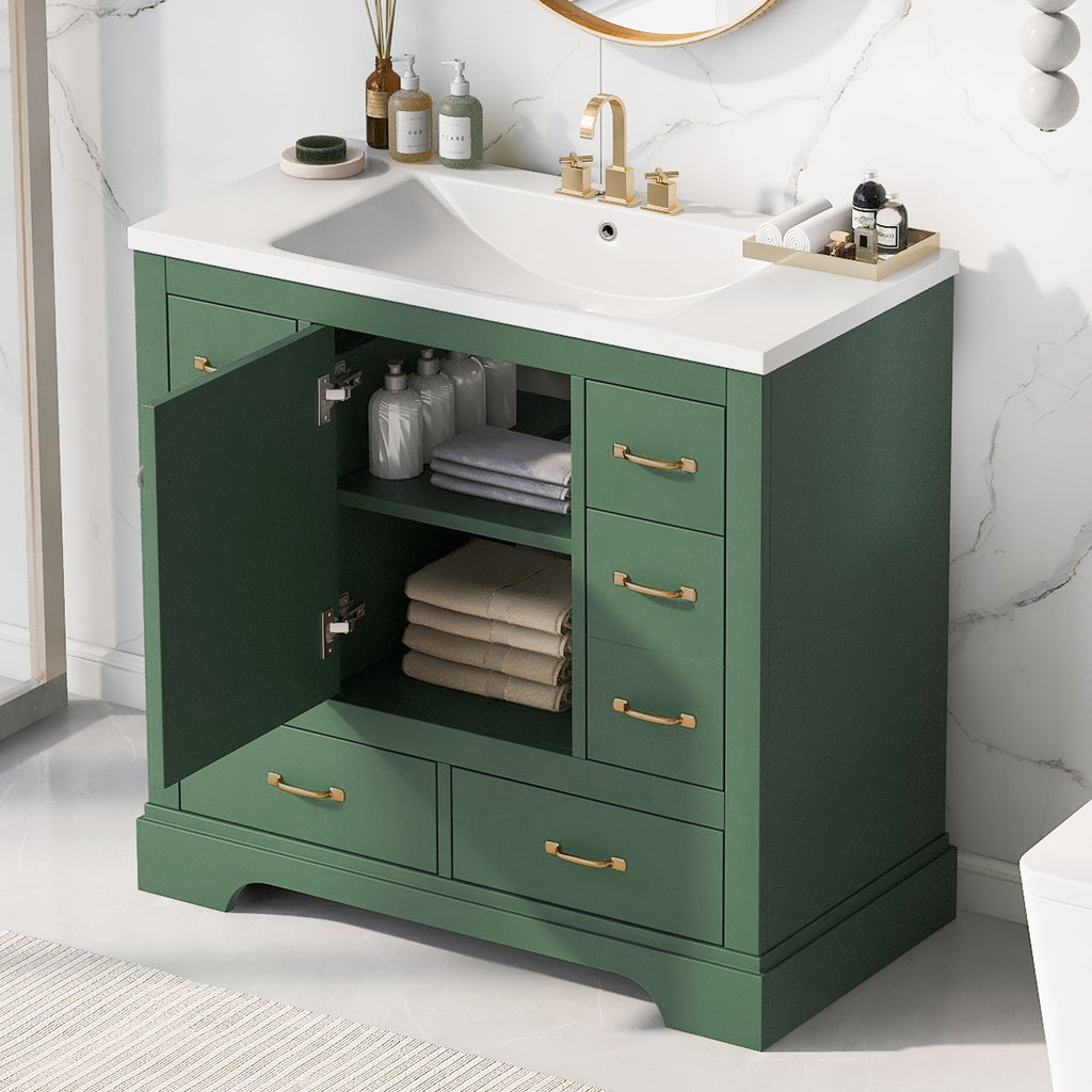 Modern Bathroom Vanity With Sink, 6 Drawers, Adjustable Shelf