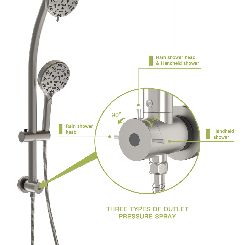 Multi Function Dual Shower Head System With 4.7" Rain Showerhead, 8 Function Hand Shower, Adjustable Slide Bar