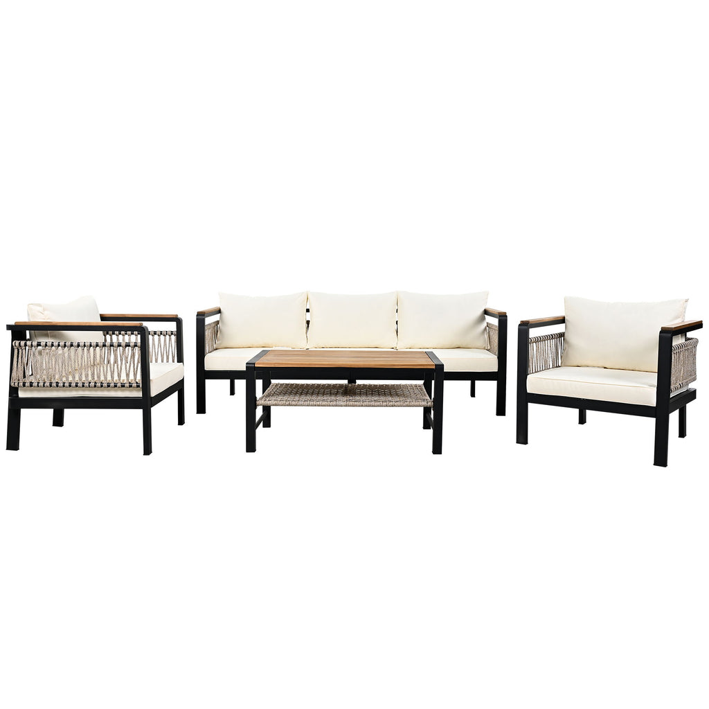 4 Pieces Outdoor Sectional Sofa Set 5 Person Patio Seating Group Outdoor Conversation Set With Cushions And A Coffee Table For Patios