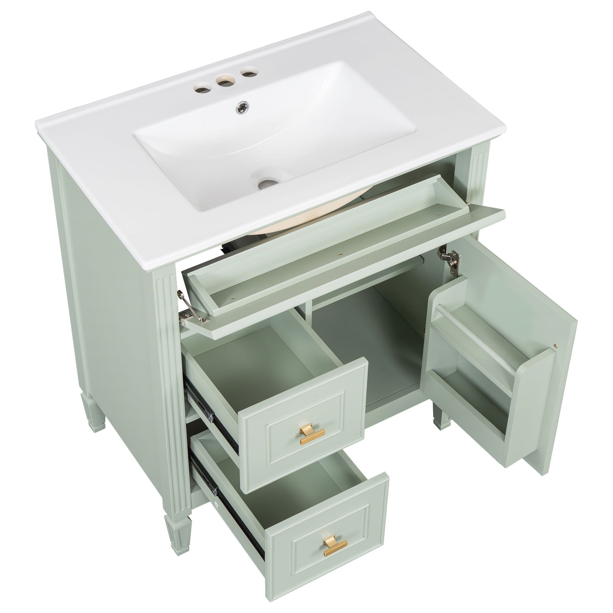 Modern Bathroom Vanity With Sink, 1 Flip Drawer And 2 Drawers, Adjustable Shelf