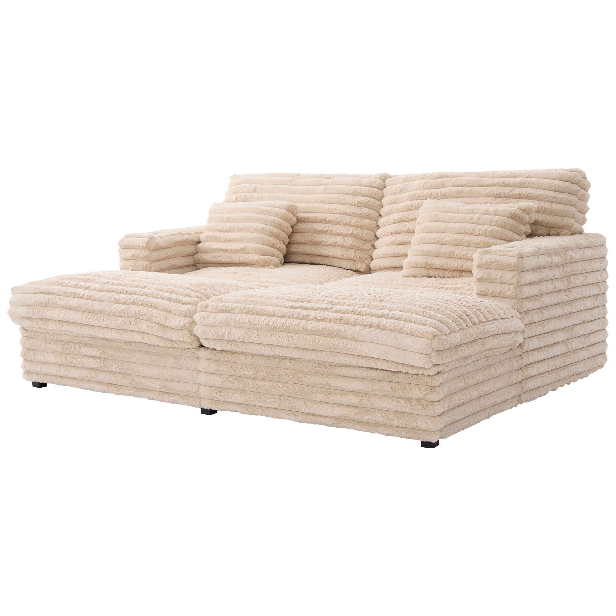 Oversized Double Chaise Lounge Sofa With USB Ports And Cup Holders