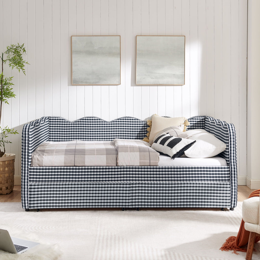 Gingham Daybed & USB Charging Port, Wave-Shaped Design