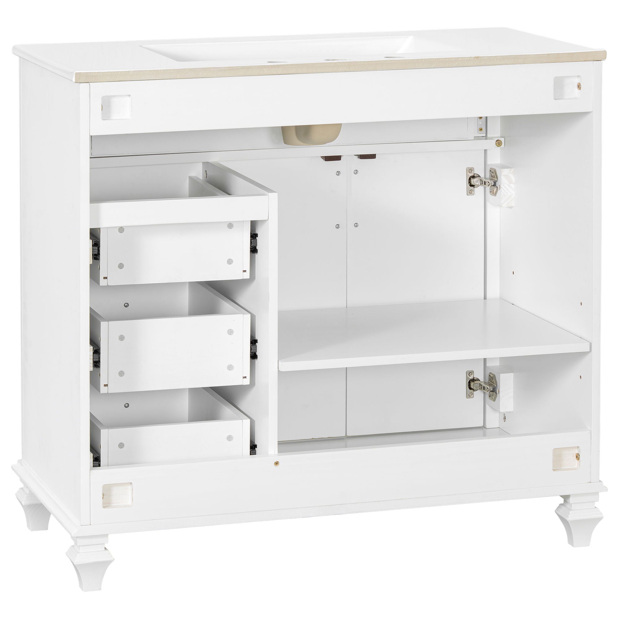 Modern Bathroom Vanity With Sink, 3 Drawers & 2 Doors