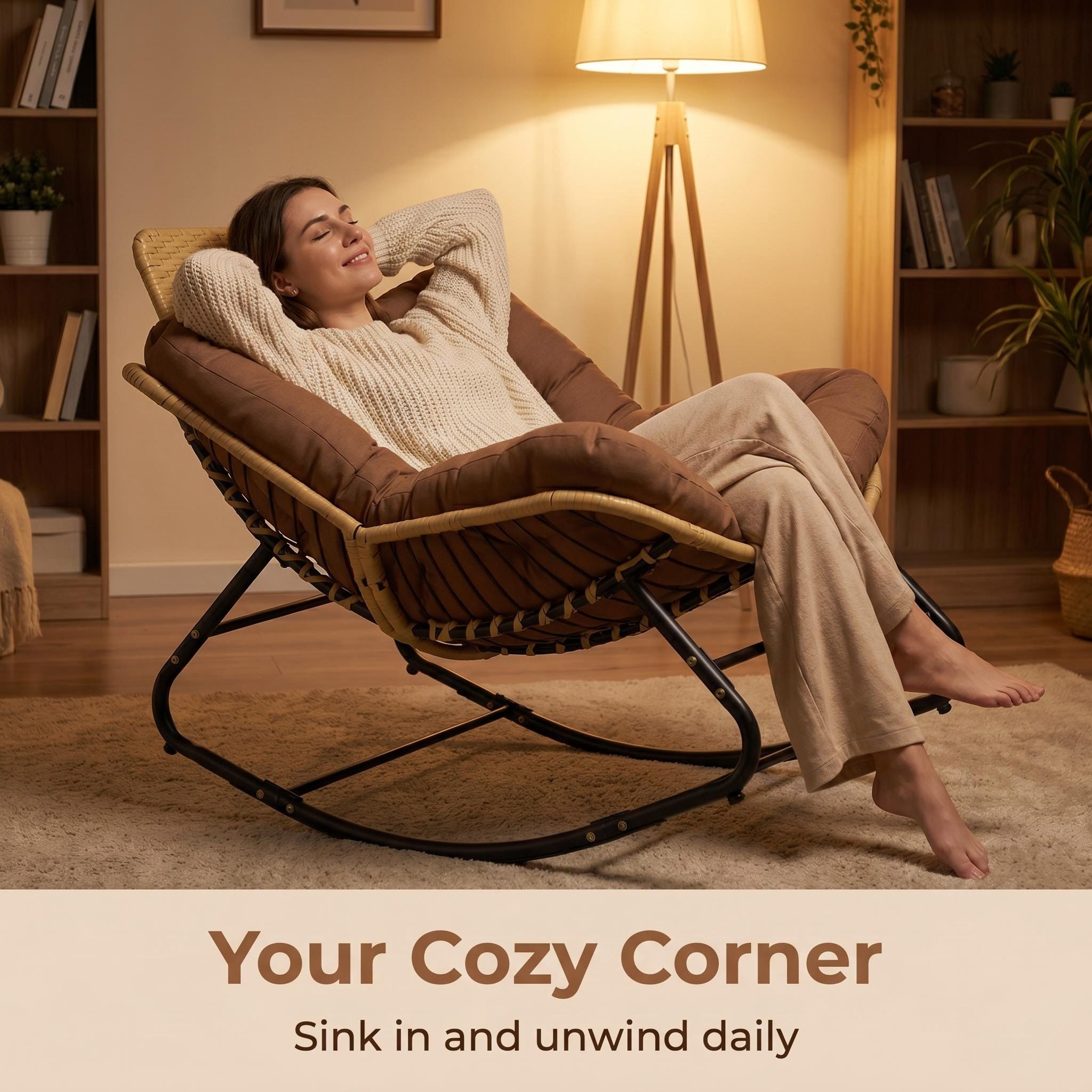 Oversized Papasan Rocking Chair Outdoor With Thick Cushion