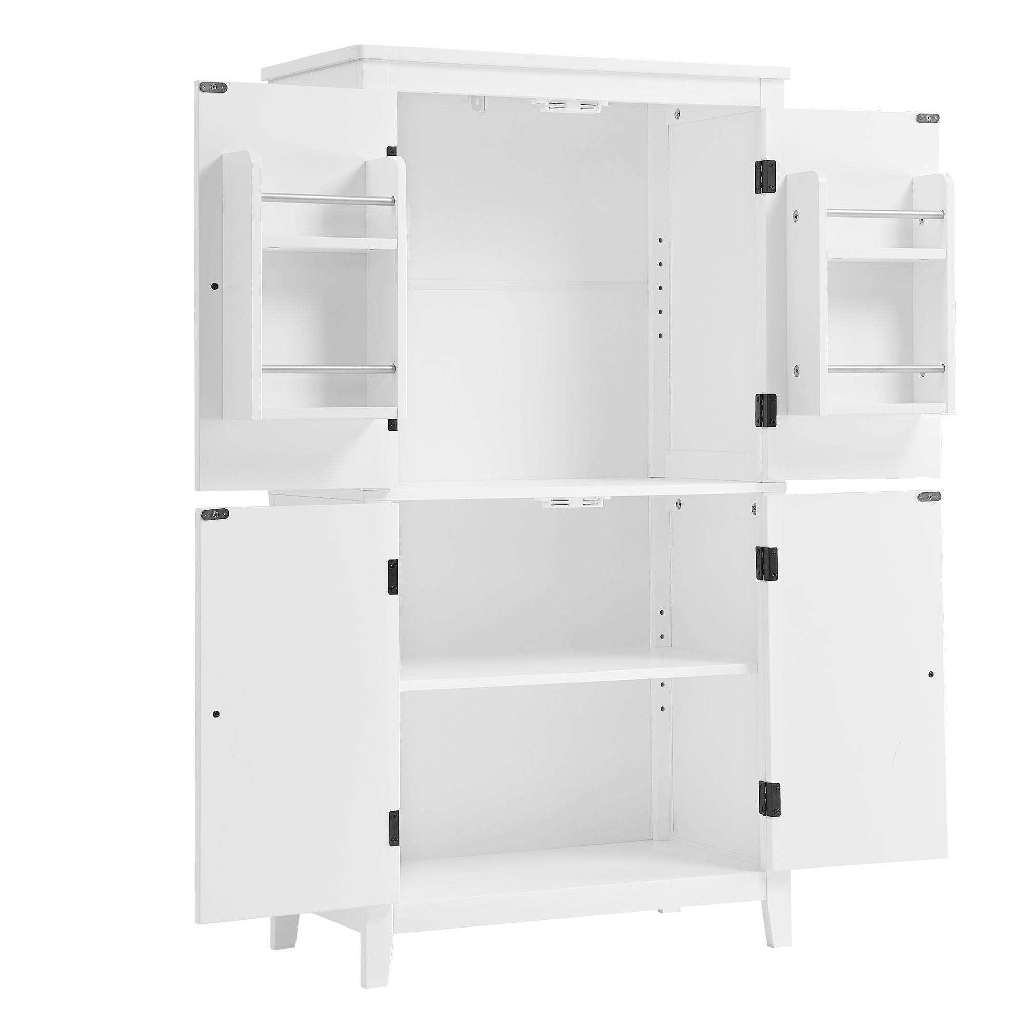 Elegant Bathroom Floor Storage Cabinet With 4 Doors, Adjustable Shelves