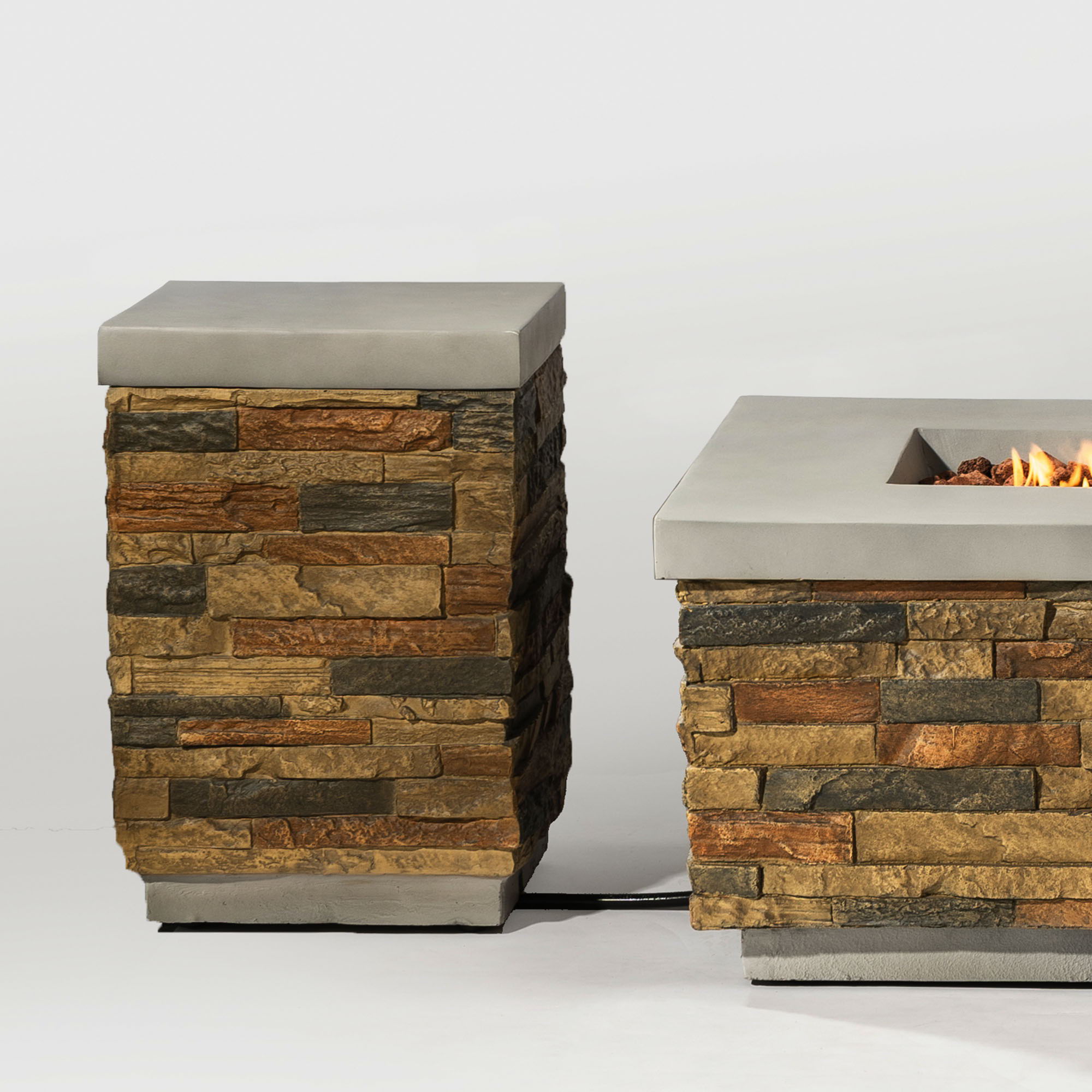 Outdoor Propane Tank Holder Fire Pit Cover Side Table - Sandstone