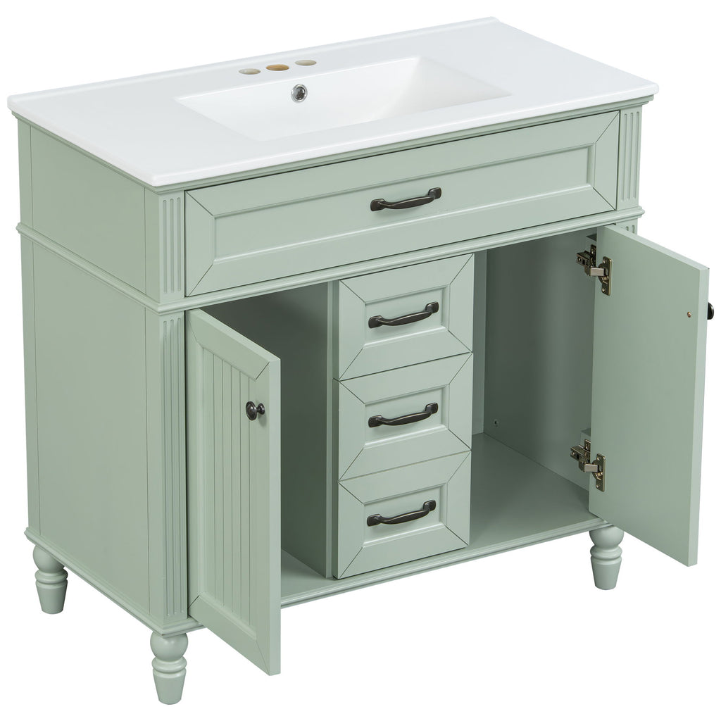 Bathroom Vanity With Sink, Flip-Out Top Drawer, Soft Close Doors, 2 Storage Drawers