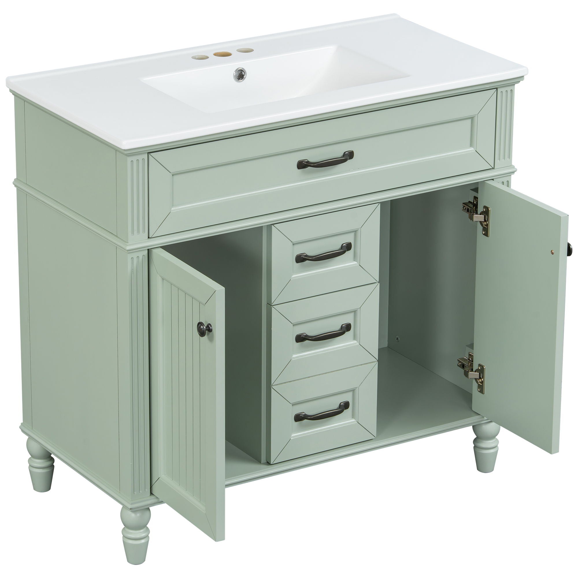 Bathroom Vanity With Sink, Flip-Out Top Drawer, Soft Close Doors, 2 Storage Drawers