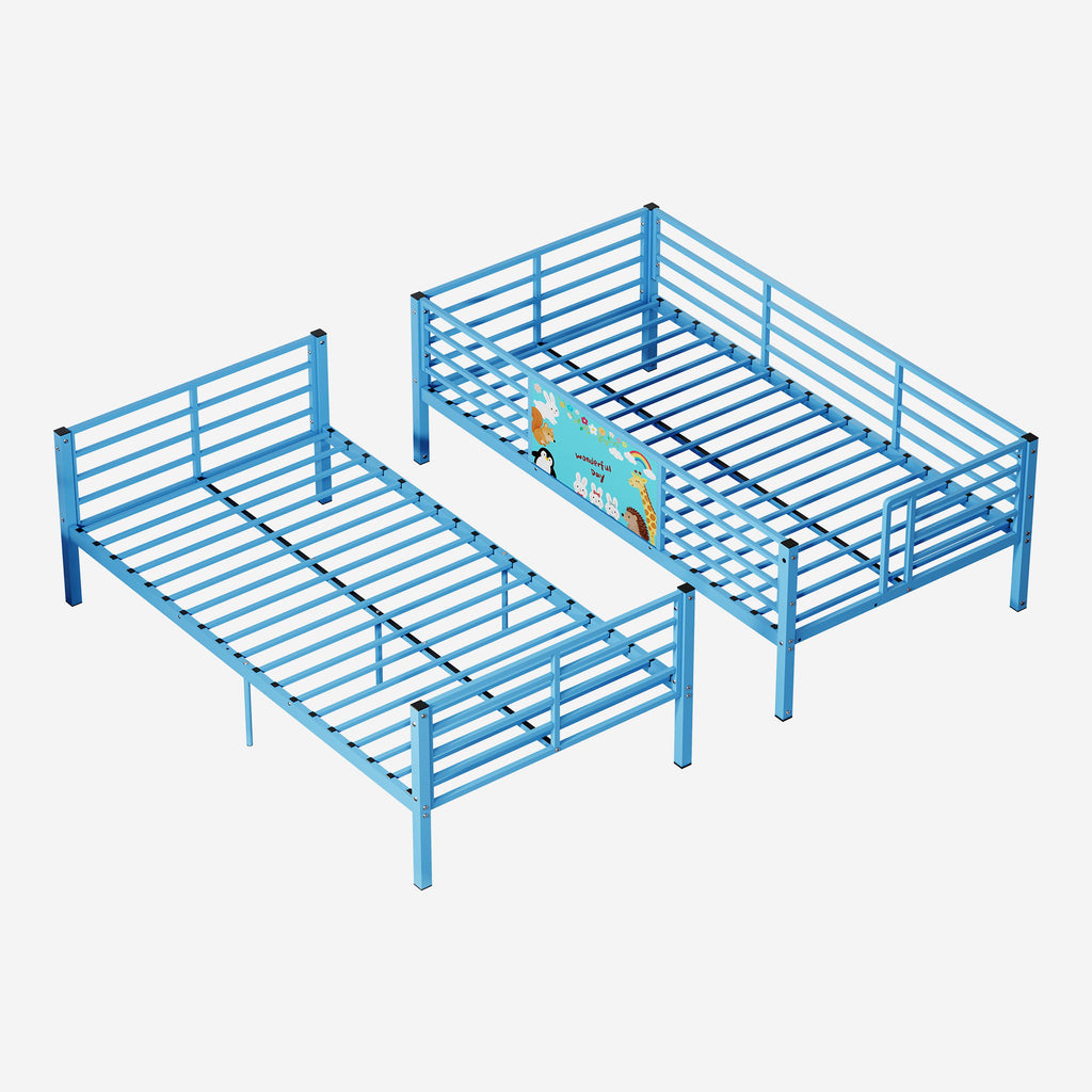 Bunk Bed, Convertible To 2 Separate Twin Size Beds With Full Length Guardrail & Ladder, No Box Spring Needed - Blue