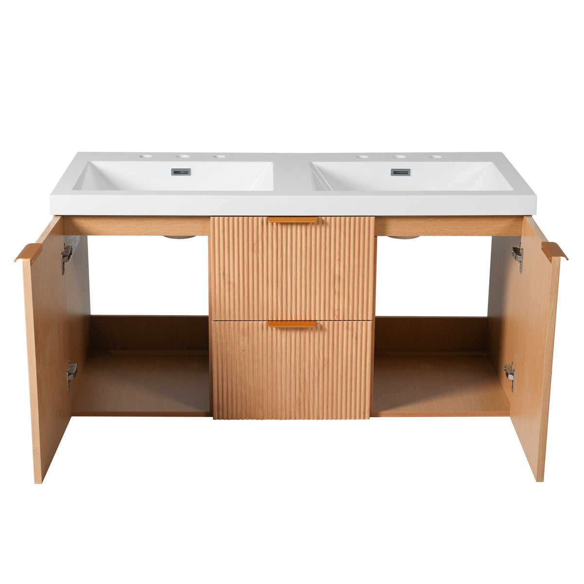 Double Sink Bathroom Vanity, Cabinet, Soft Close Doors, Divided Drawers, Wall Mounted Storage - Wood