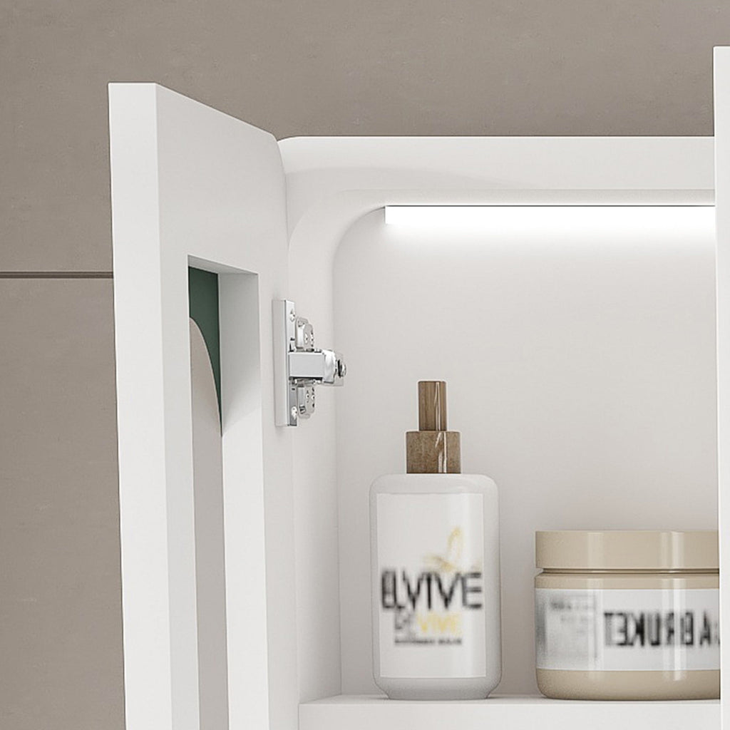 Wall Mounted Bathroom Mirror Cabinet With LED Lights, Anti Fog & Explosion Proof, Touch Control Medicine Cabinet, 3 Color Lighting - White