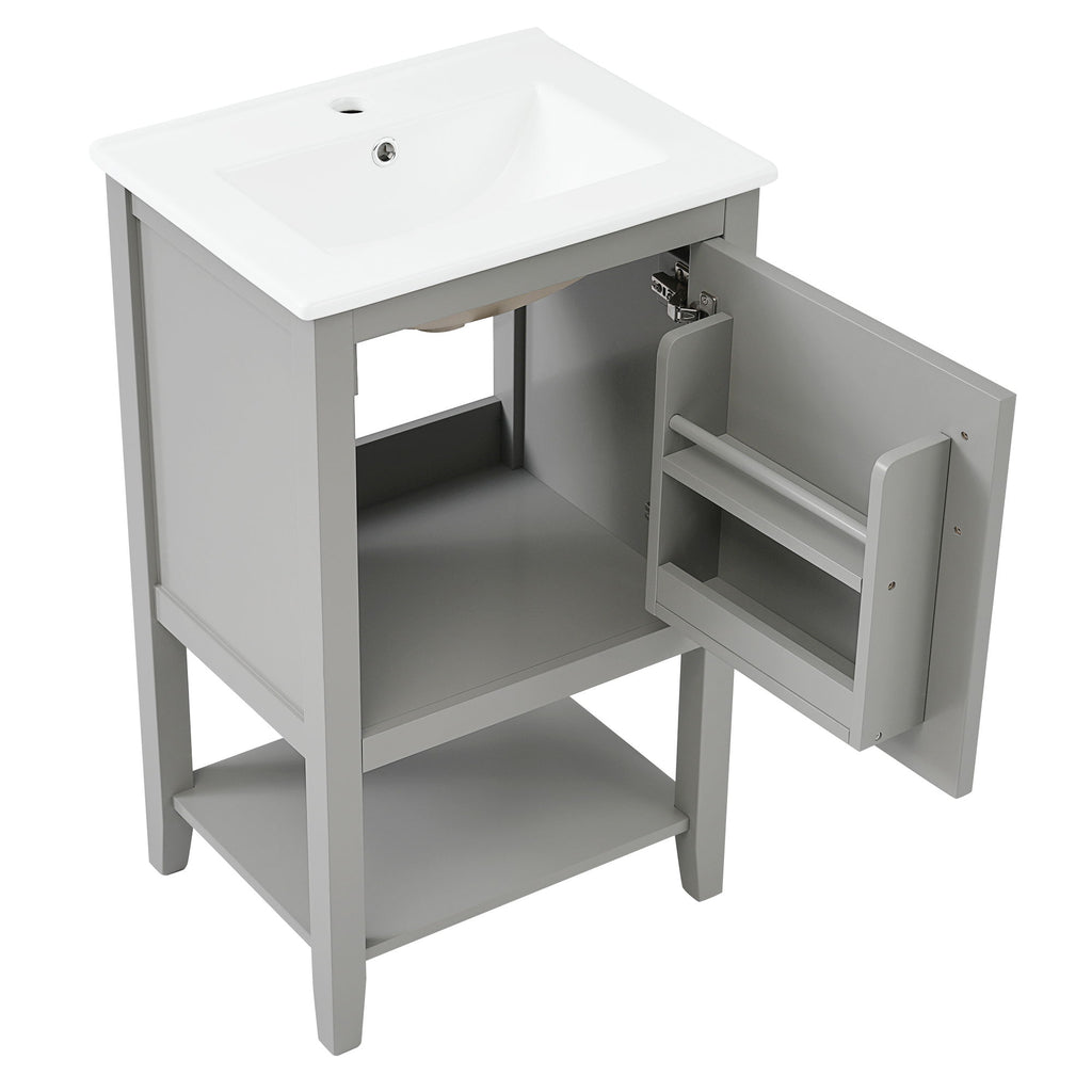 Modern Bathroom Vanity With Sink, Soft-Closing Door And Open Shelf